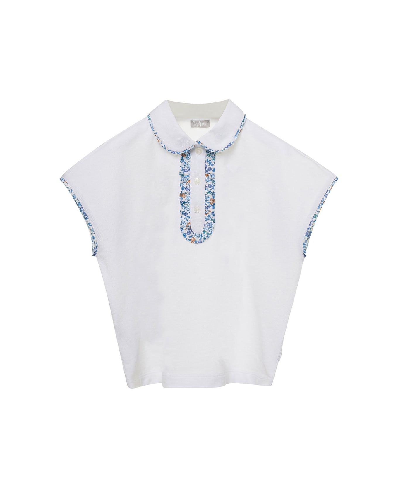 Il Gufo White Cropped Polo With Flower Print Detailing In Cotton Girl - White
