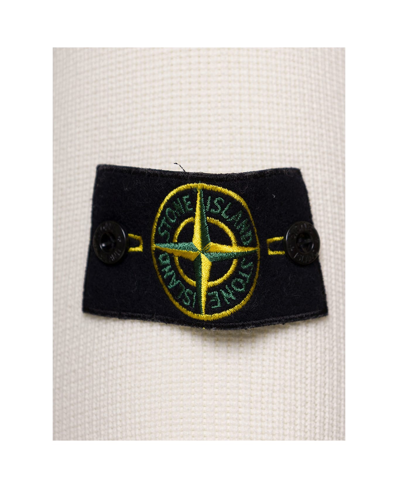 Stone Island White Crewneck Pullover With Logo Patch In Cotton Man