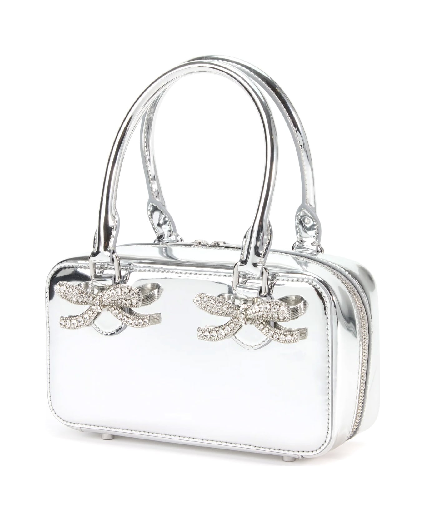 self-portrait Metallic Leather Mini Tote Bag - Silver