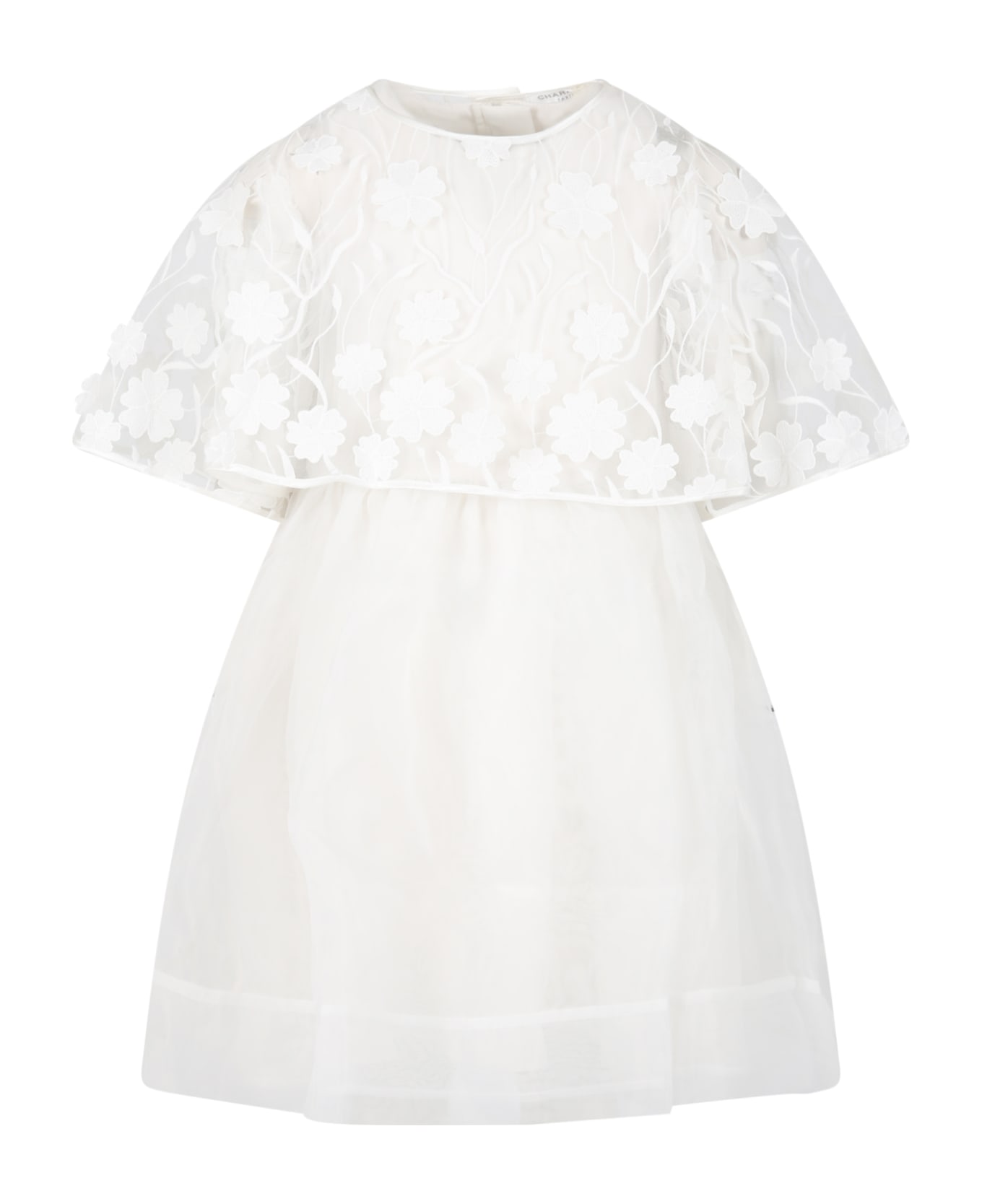 Charabia White Dress For Girl With Lace - Ivory