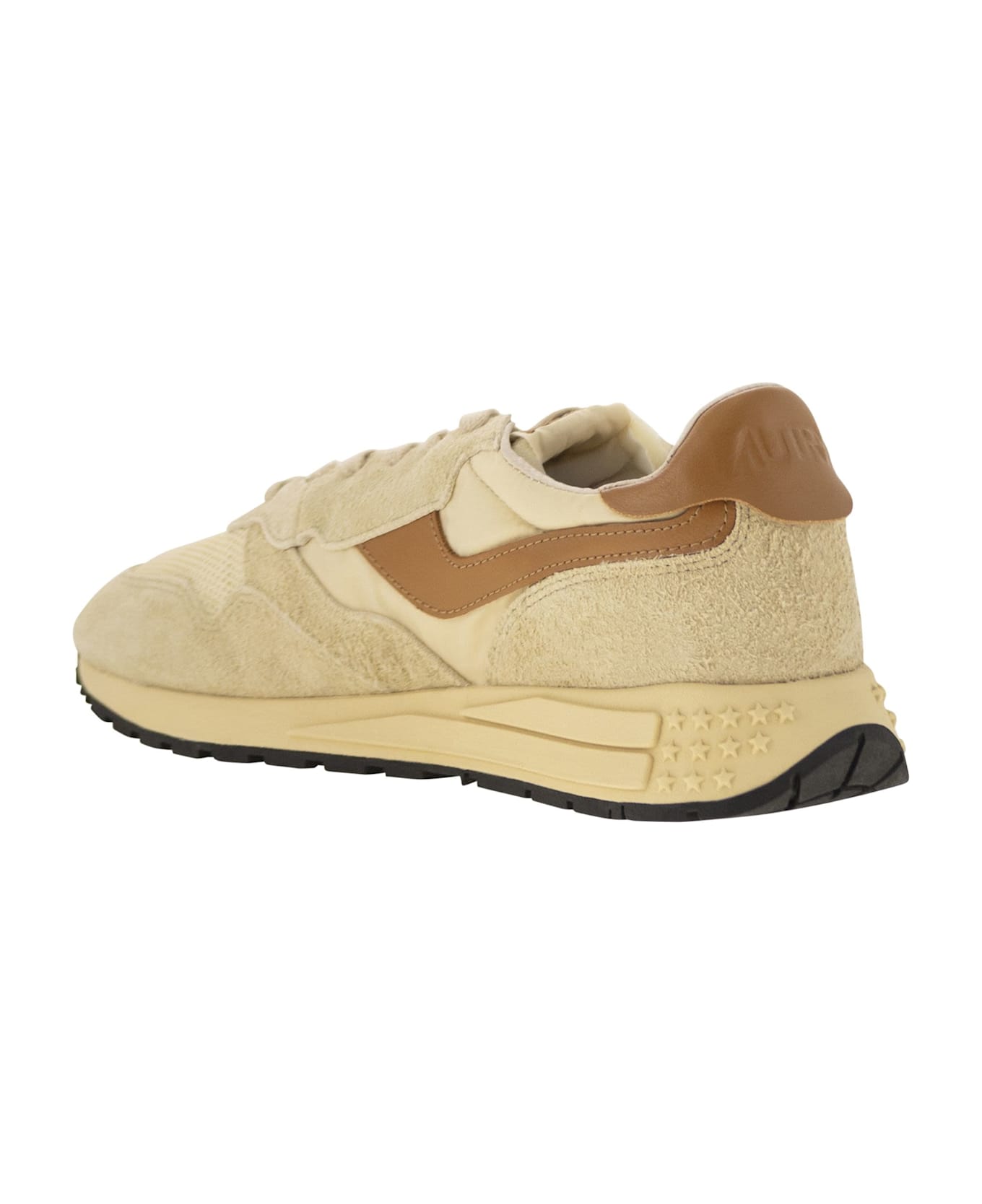 Autry Reelwind - Suede And Technical Textile Trainer - Beige/brown