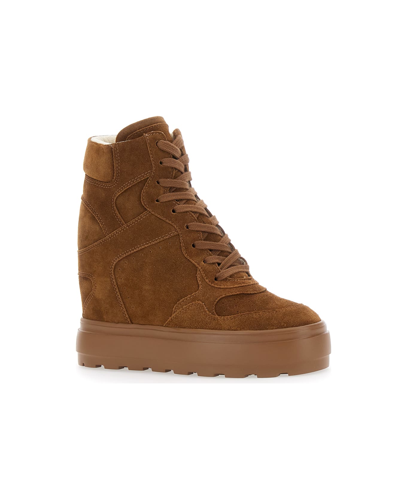 Casadei Brown Wedge Sneakers With Back Logo In Suede Woman - Brown