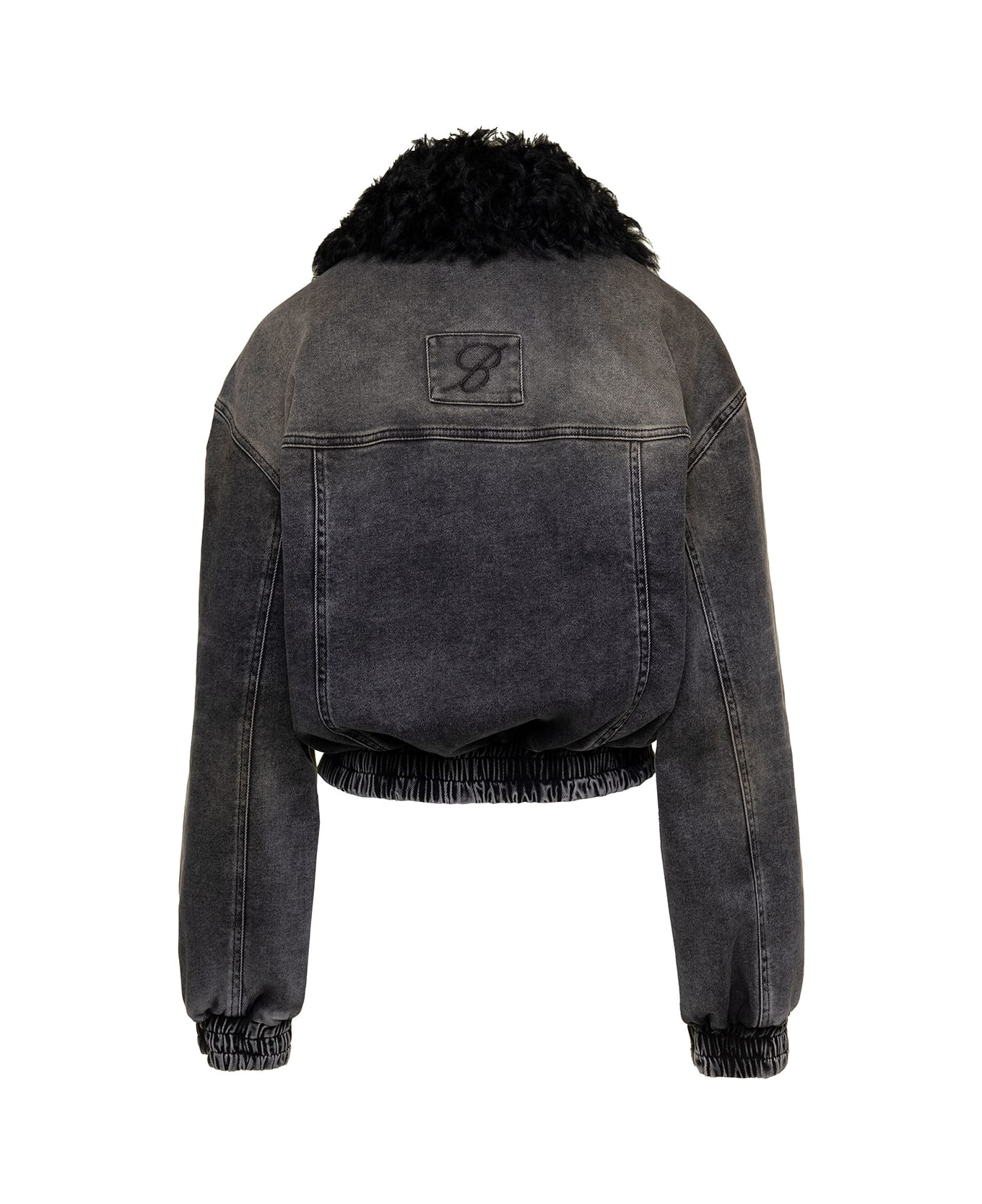 Blumarine Black Jacket With Faux Fur Collar And Logo Embroidery In Stretch Cotton Denim Woman - Grey