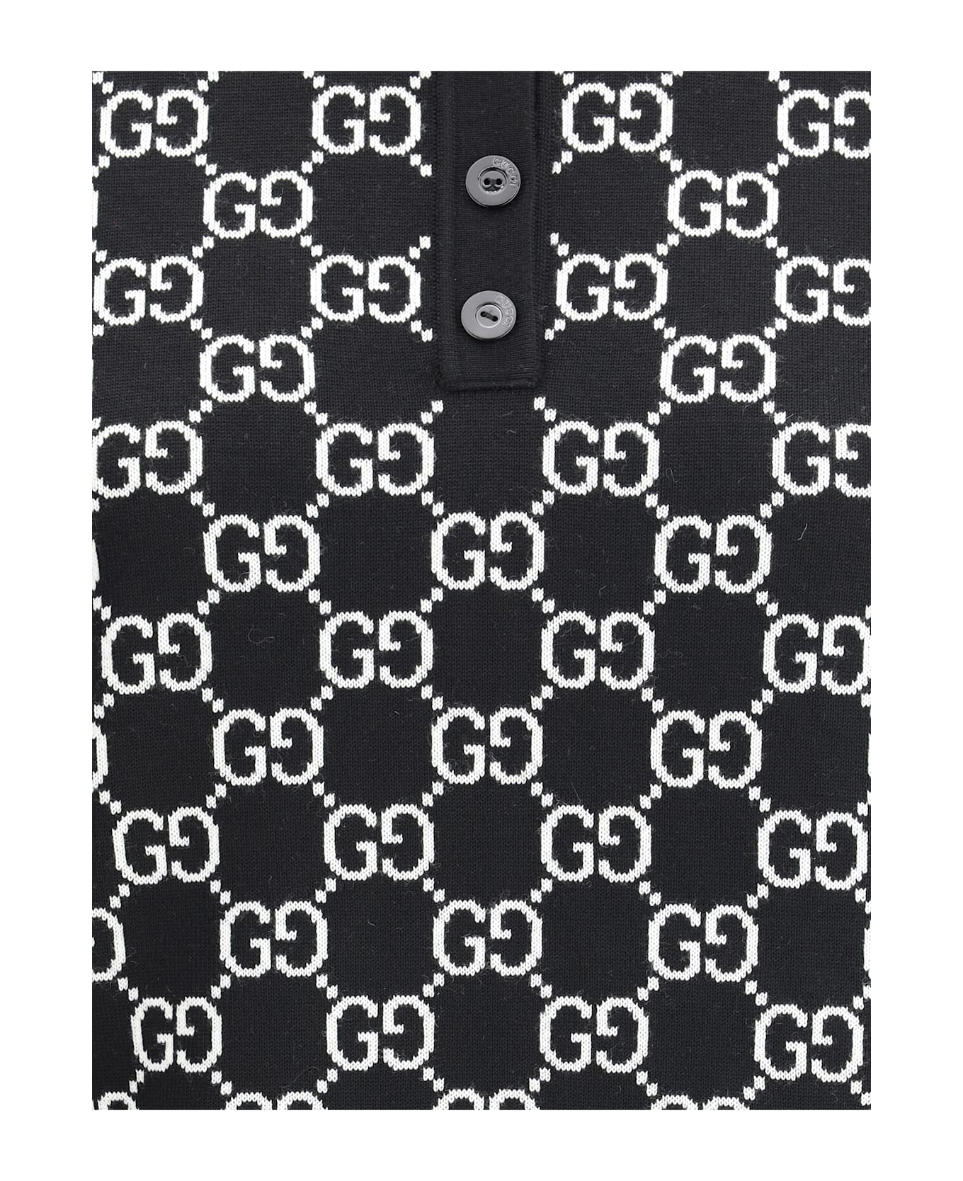 Gucci Gg Wool Jacquard Polo Top - Black/white
