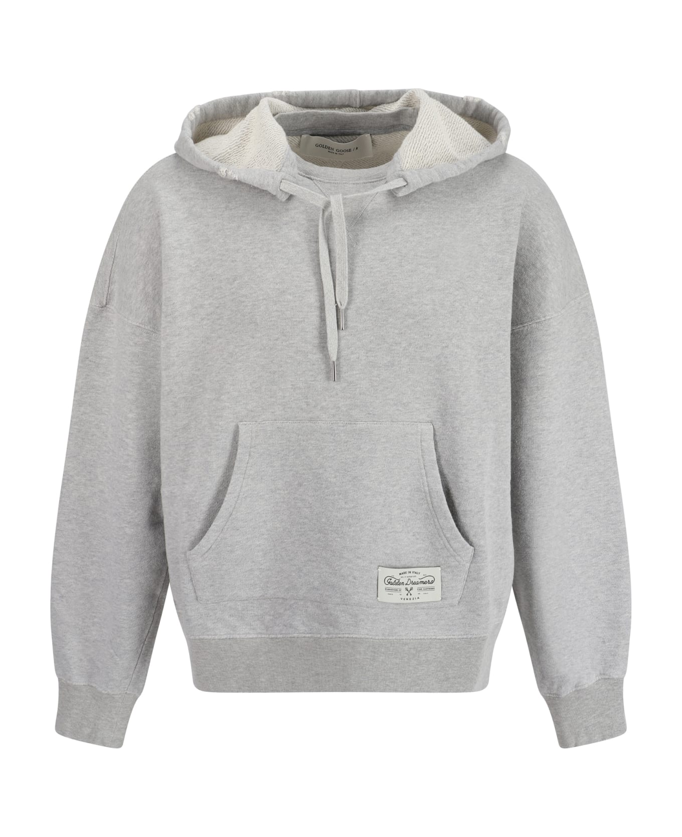 Golden Goose Journey Unisex Hoodie Cotton Melange Sweatshirt Printed On Back - Alluminium Melange Gray