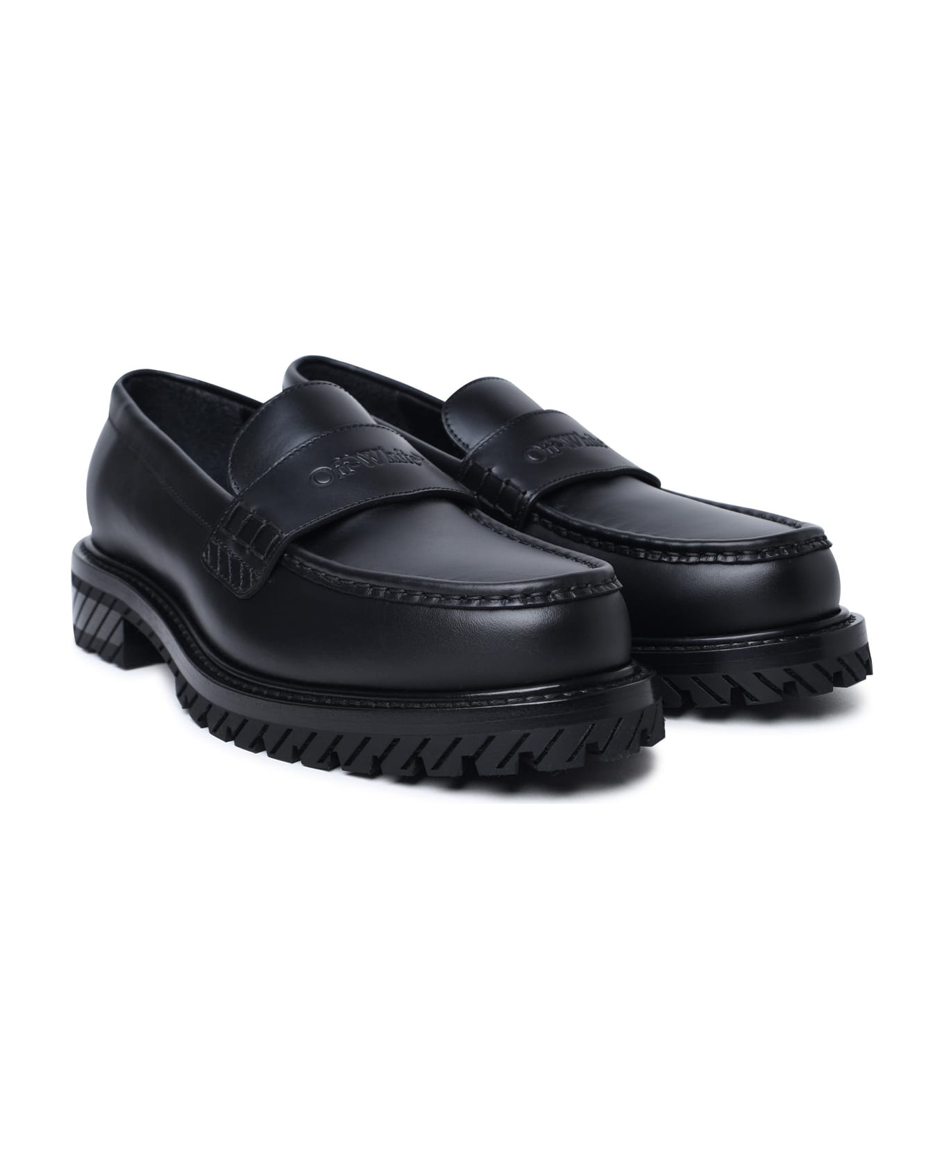Off-White 'military' Black Leather Loafers - BLACK BLACK (Black) ローファー＆デッキシューズ