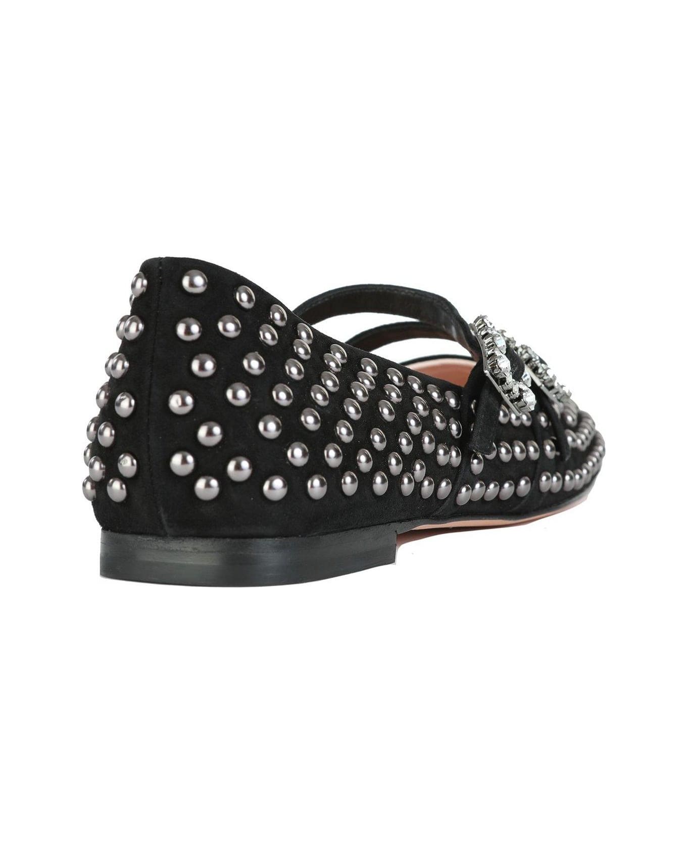 Roger Vivier Stud Embellished Buckle Strap Flat Shoes - Black