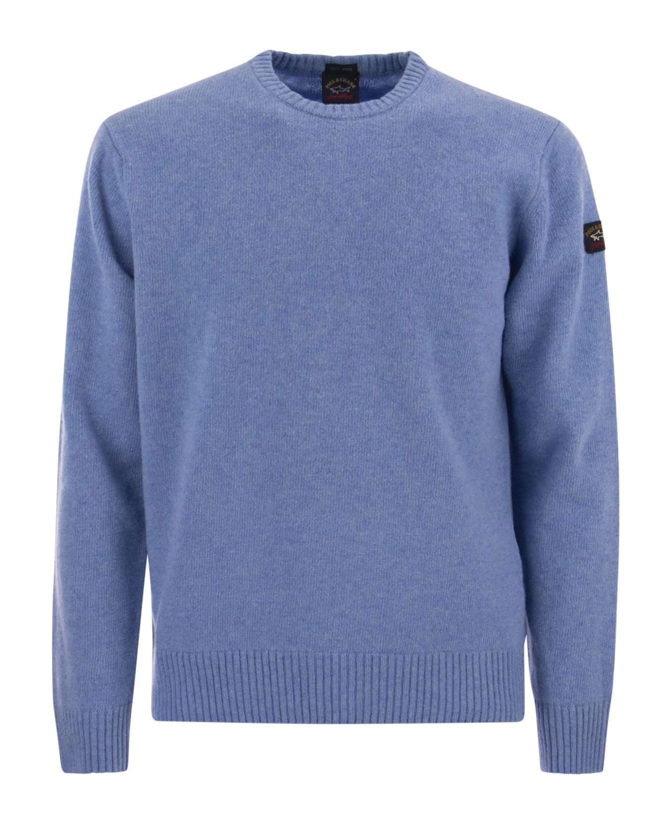 Paul&Shark Wool Crew Neck With Arm Patch - Light Blue