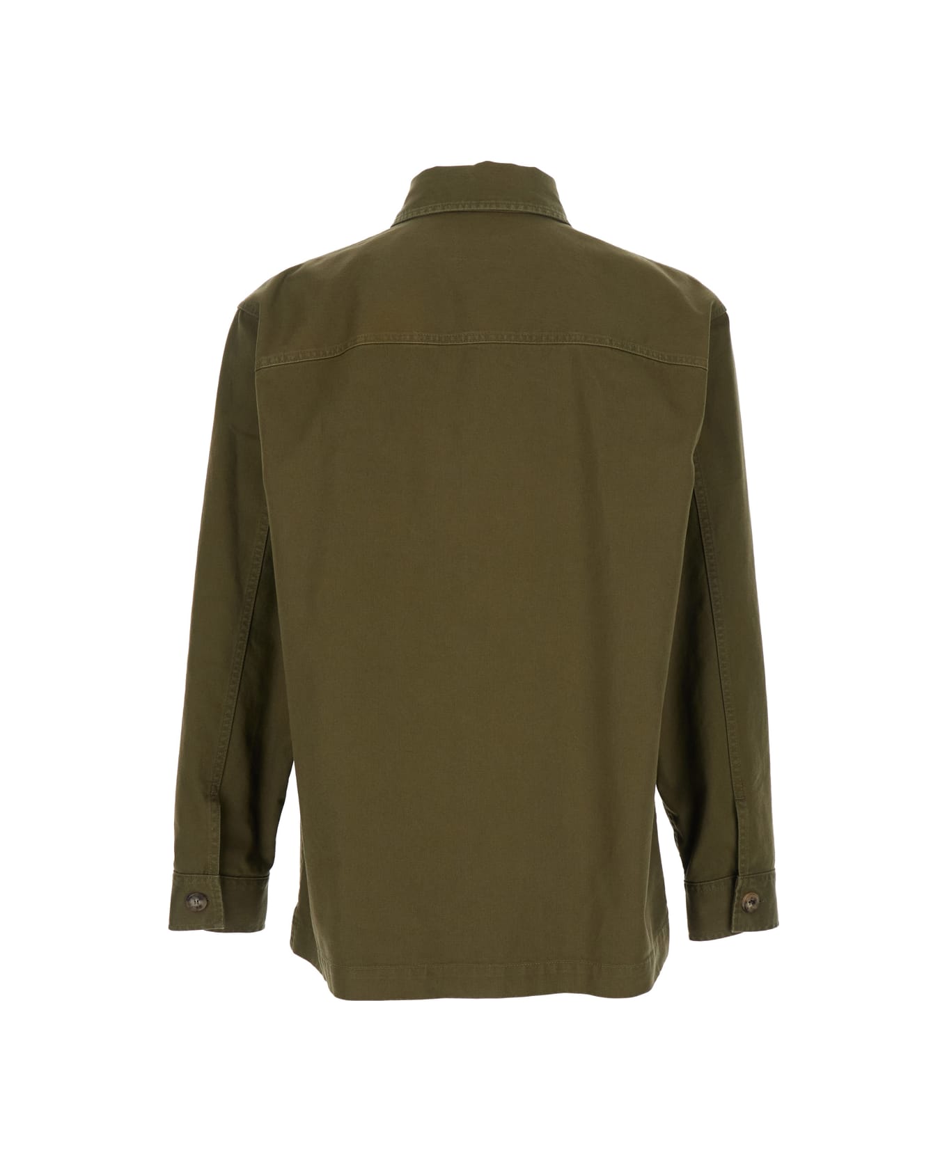 Saint Laurent Green Shirt With Classic Collar And Cassandre Embroidery On The Front In Cotton Man - Kaki