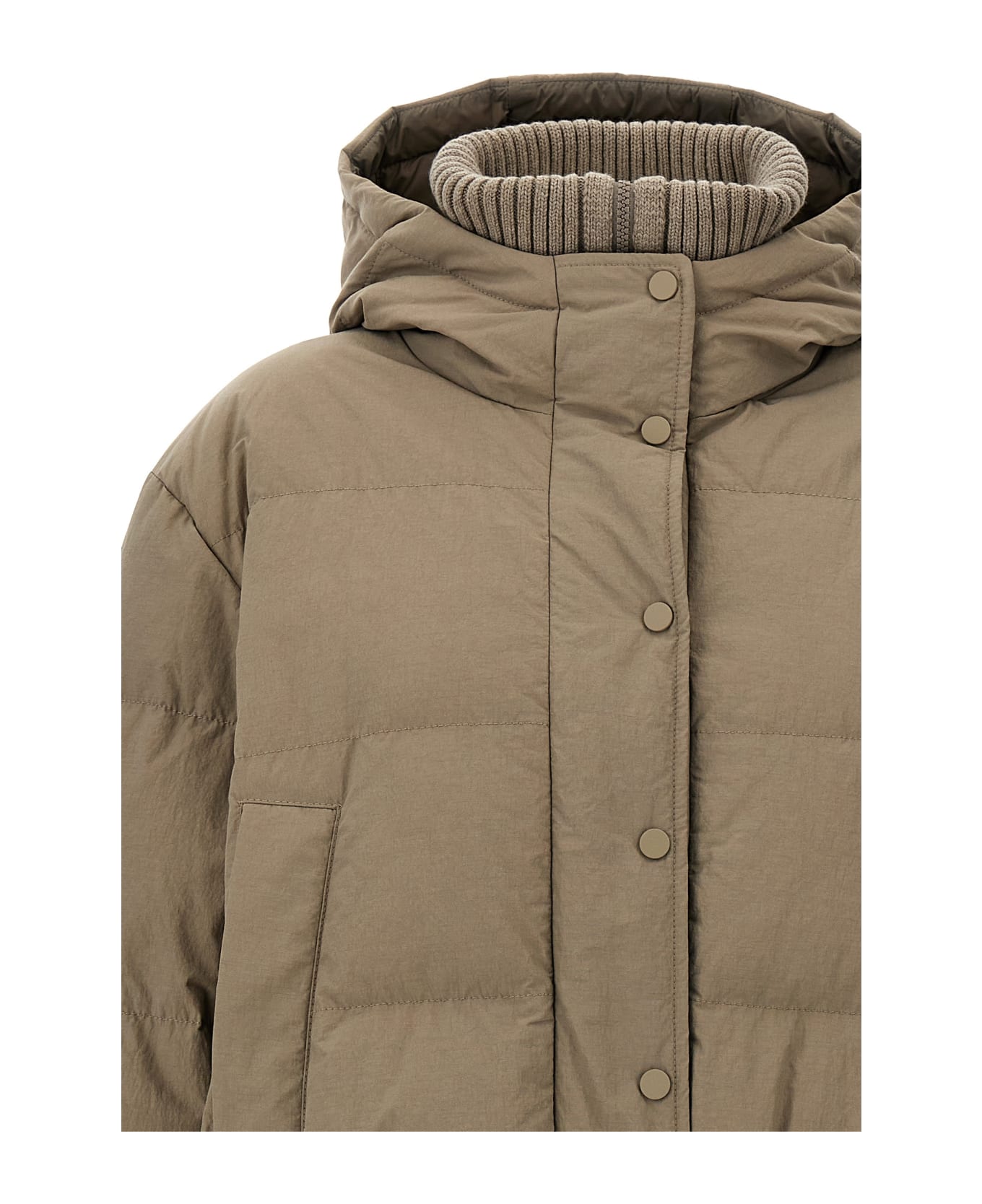 Brunello Cucinelli Hooded Knit Insert Down Jacket - NEUTRALS