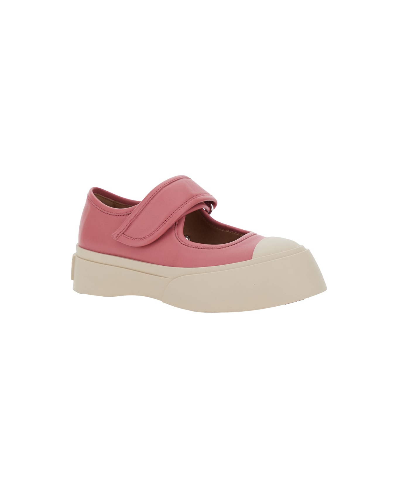 Marni 
mary Jane
 Pink Sandals With Touch-strap Closure And Logo Patch On The Rear In Leather Woman - Pink