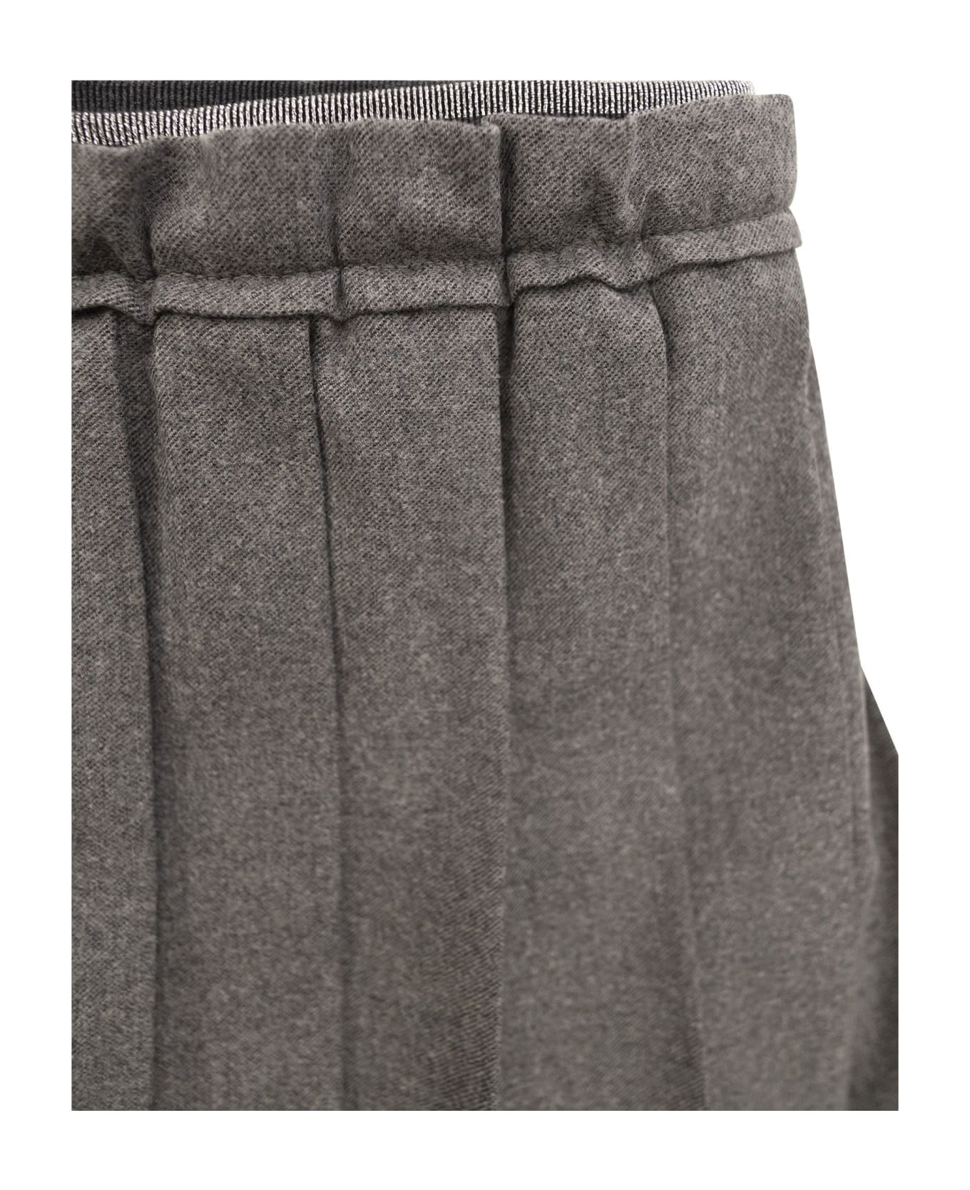 Brunello Cucinelli Pleated Mini Skirt In Techno Virgin Wool Flannel - Grey