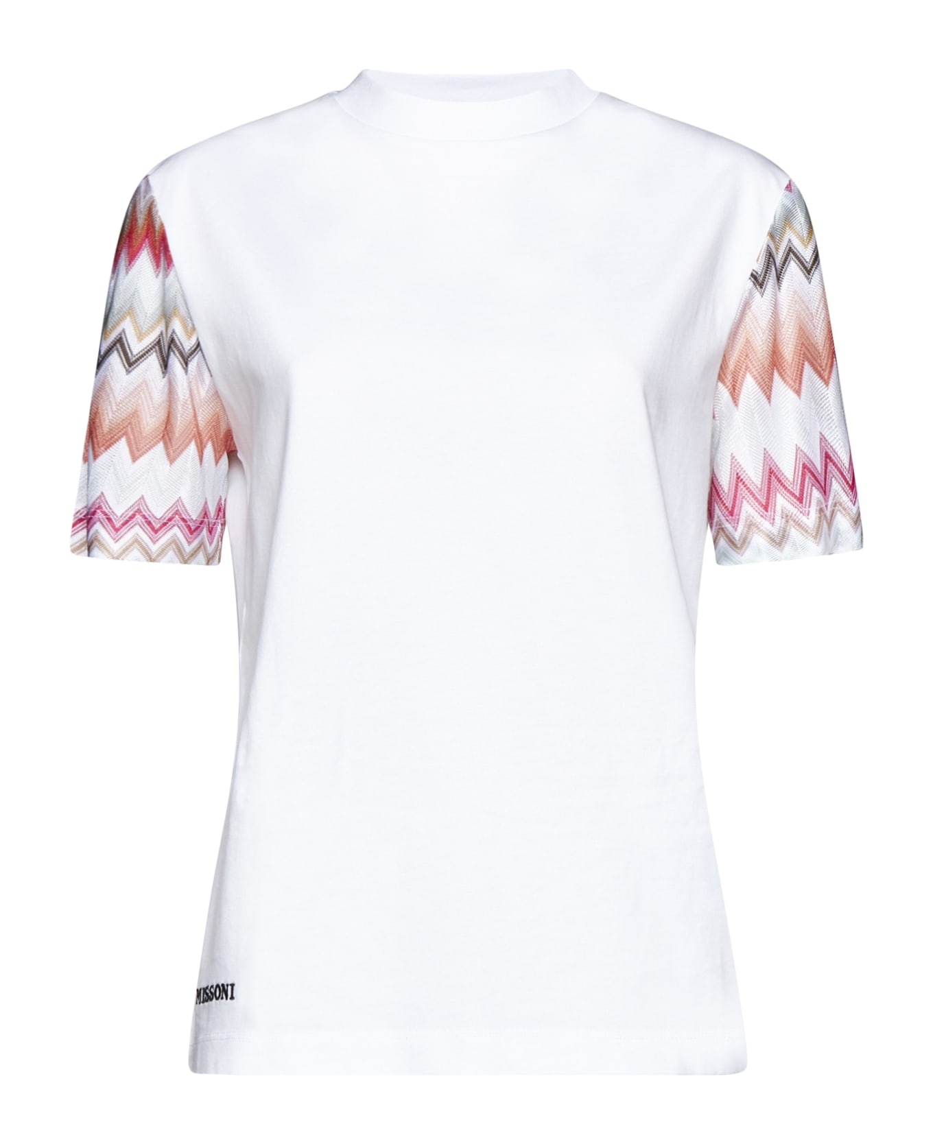 Missoni Logo Embroidered Zigzag Sleeved T-shirt - Lgt Tone Multic Wht