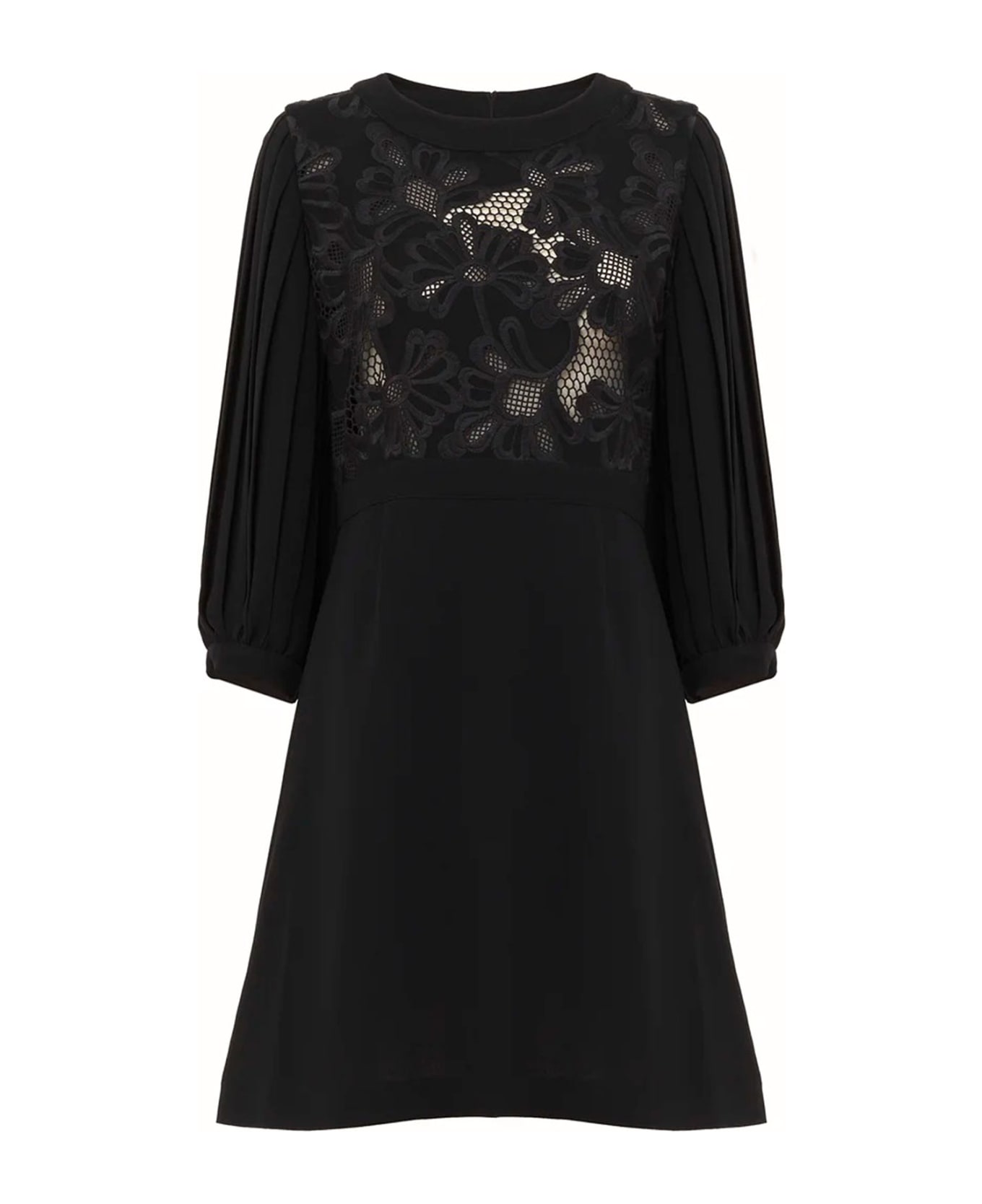 See by Chloé Embroidered Long Sleeve Dress - BLACK ワンピース＆ドレス