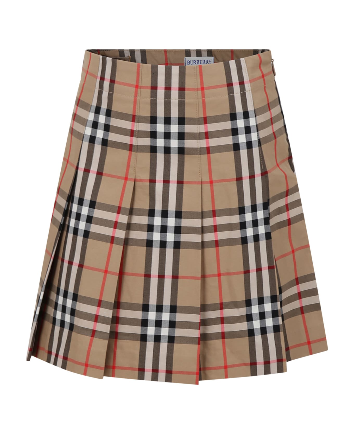 Burberry Beige Skirt For Girl With Iconic All-over Vintage Check - Beige