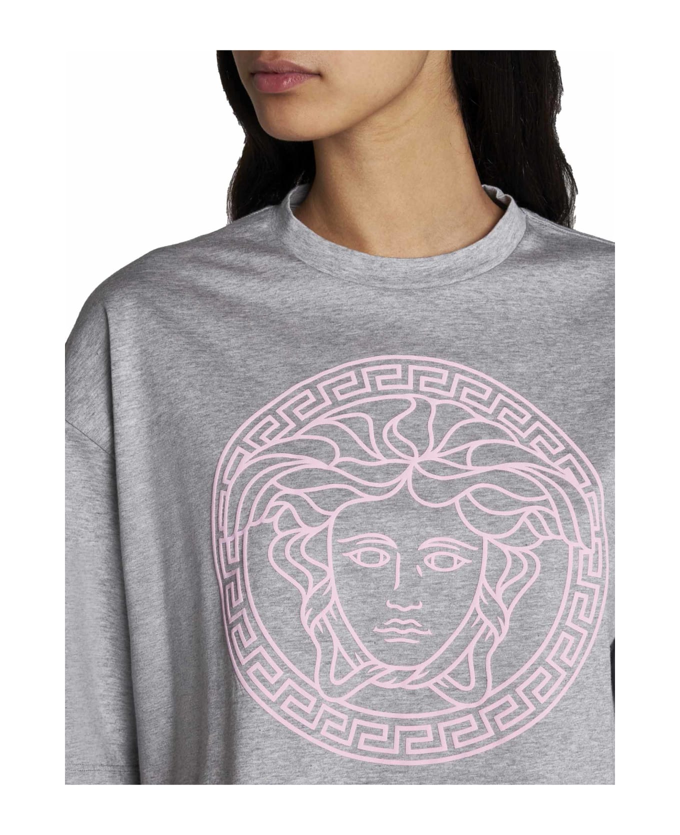Versace T-shirt With Logo - Gray melange+pale pink Tシャツ