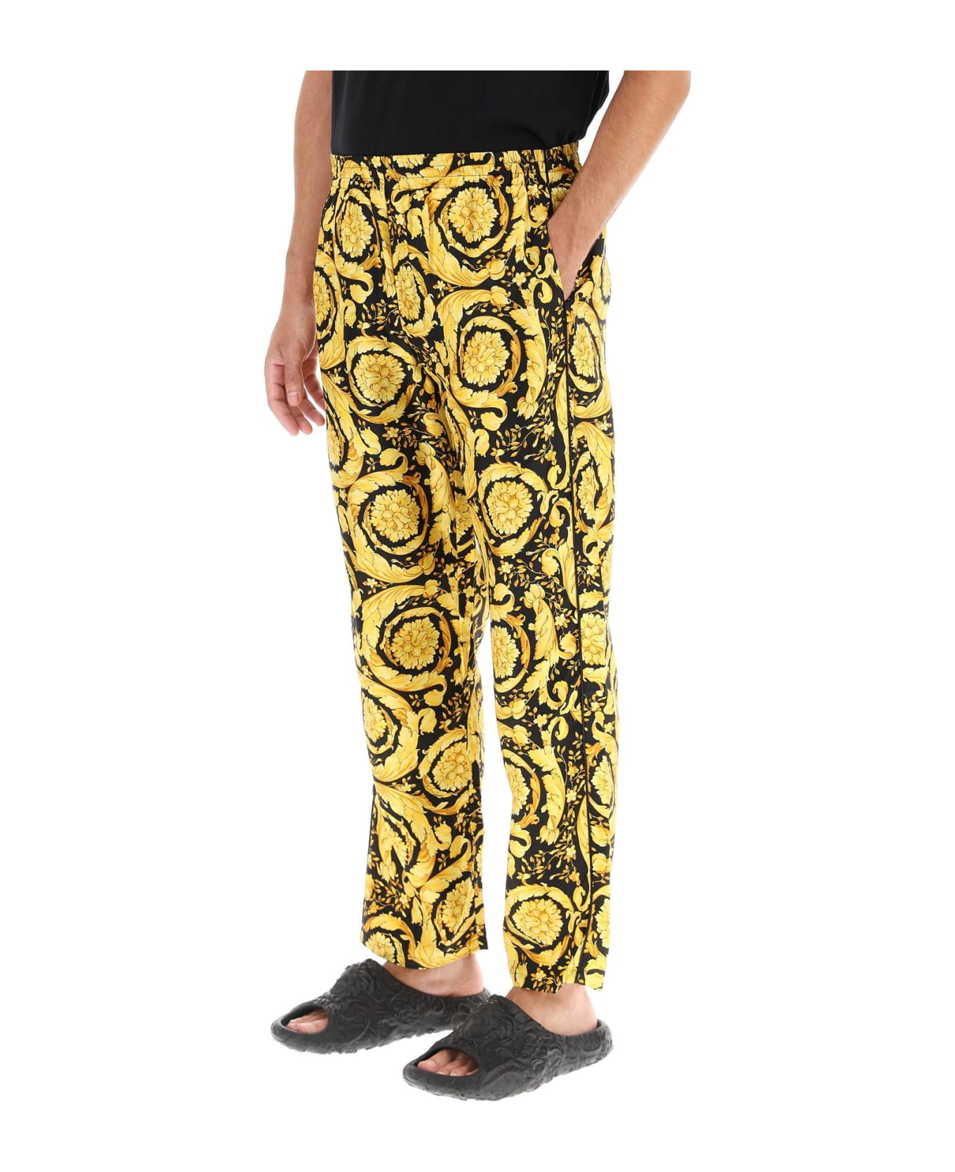 Versace Pajama Pants With Baroque Pattern - NERO ORO (Gold)