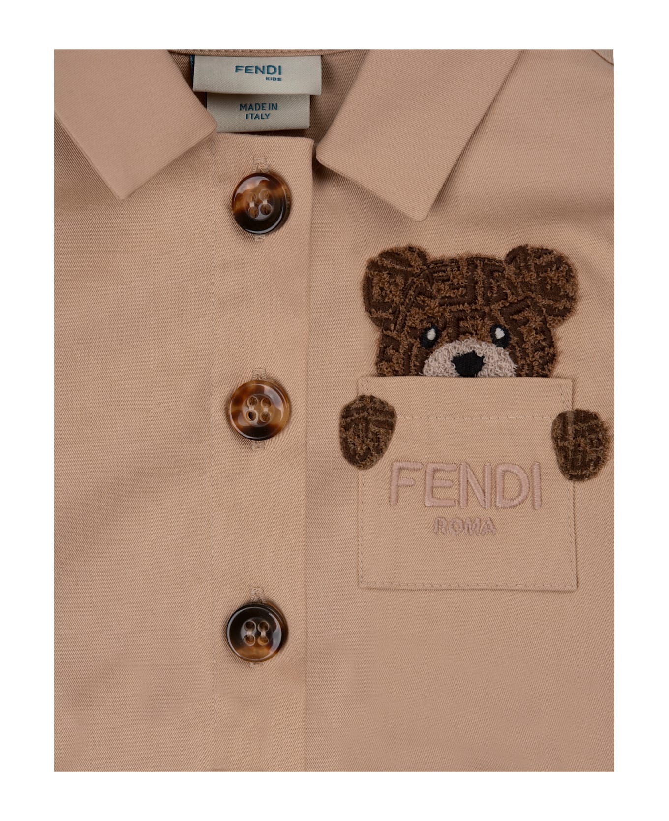 Fendi Beige Dress With Teddy Bear Embroidery - Brown