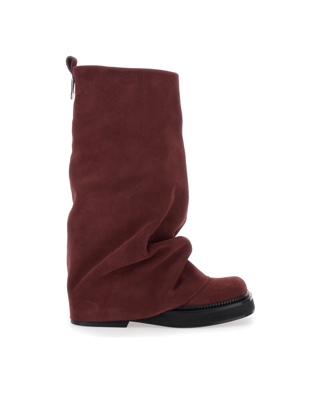 The Attico 'robin' Bordeaux Combat Boots With Pull-on Tab In Suede Woman - Bordeaux