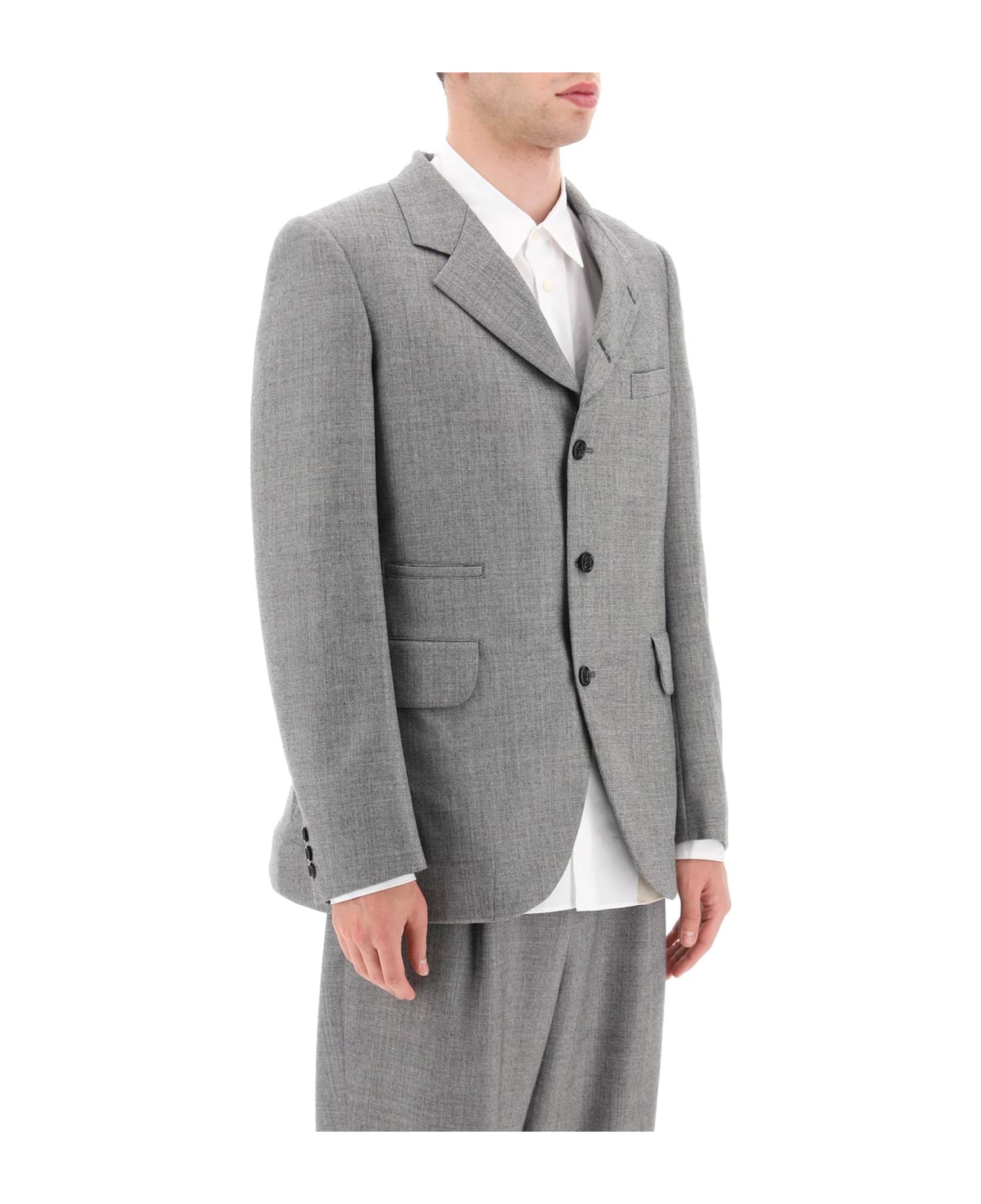 Comme Des Garçons Homme Plus Salt And Pepper Wool Jacket - BLACK NATURAL (Grey)