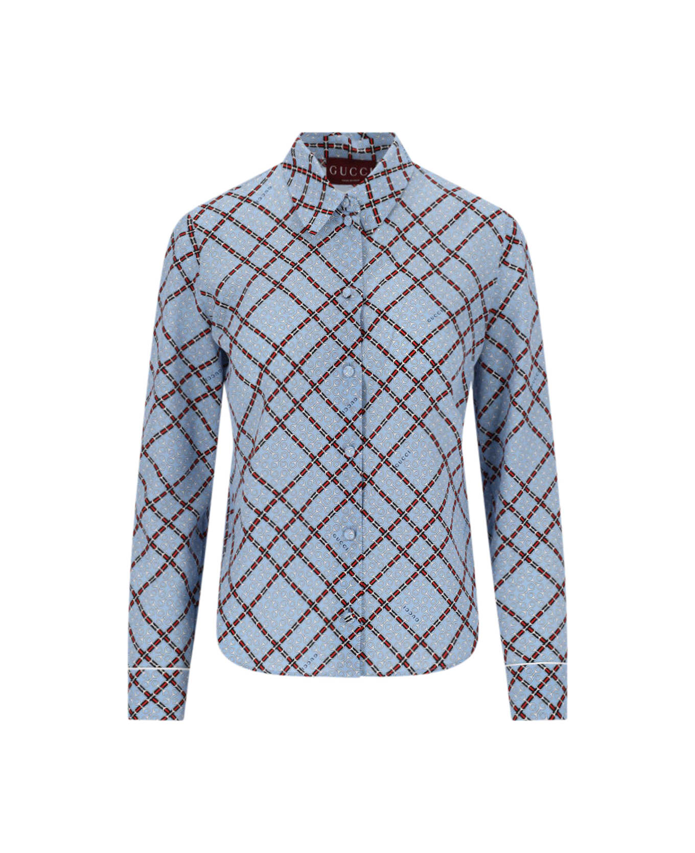 Gucci Checked Silk Shirt - Light Blue
