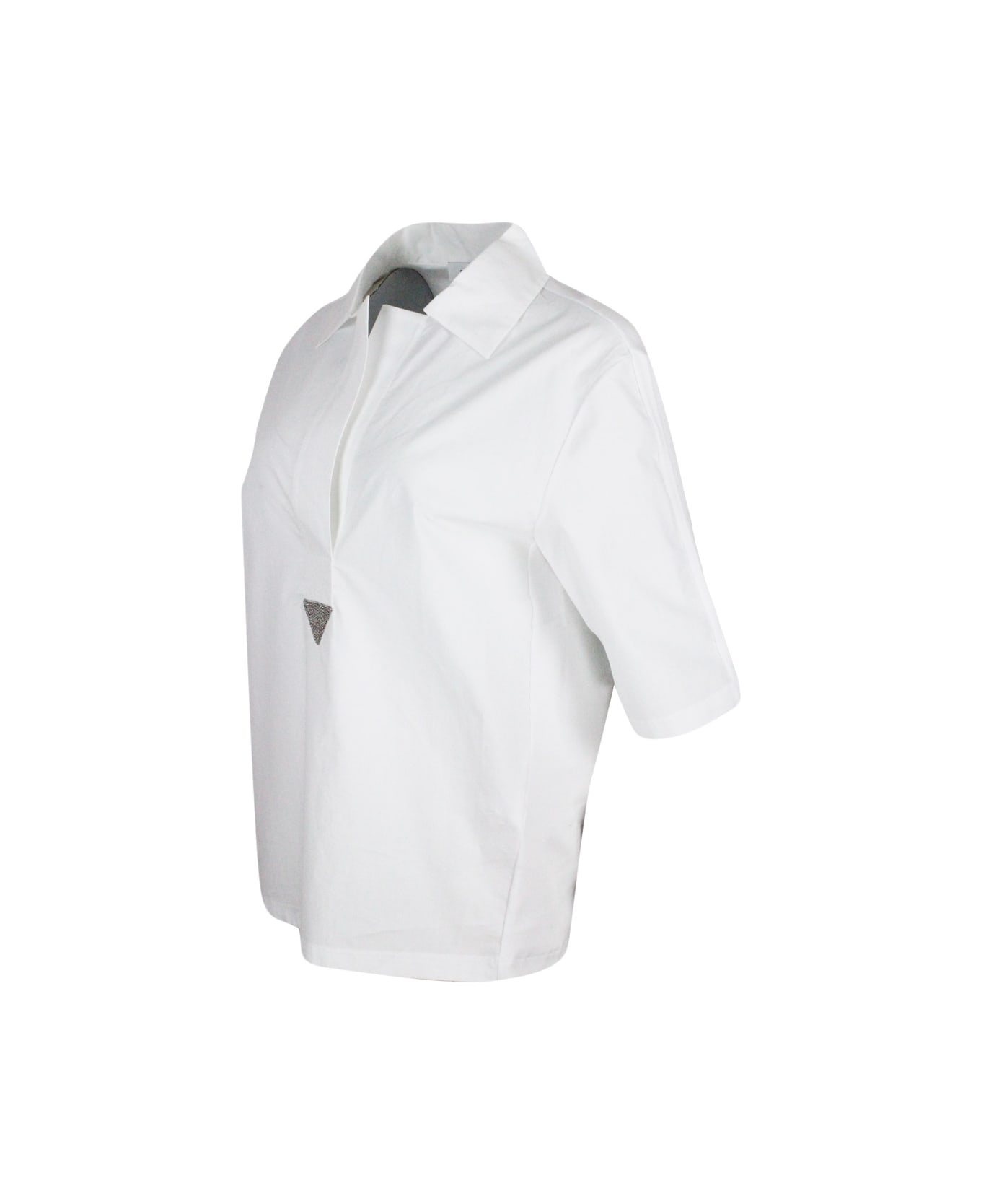 Fabiana Filippi Short-sleeved Polo T-shirt With Collar Made Of Jersey Cotton On The Front And Ribbed On The Back. Point Of Light On The Neckline - White
