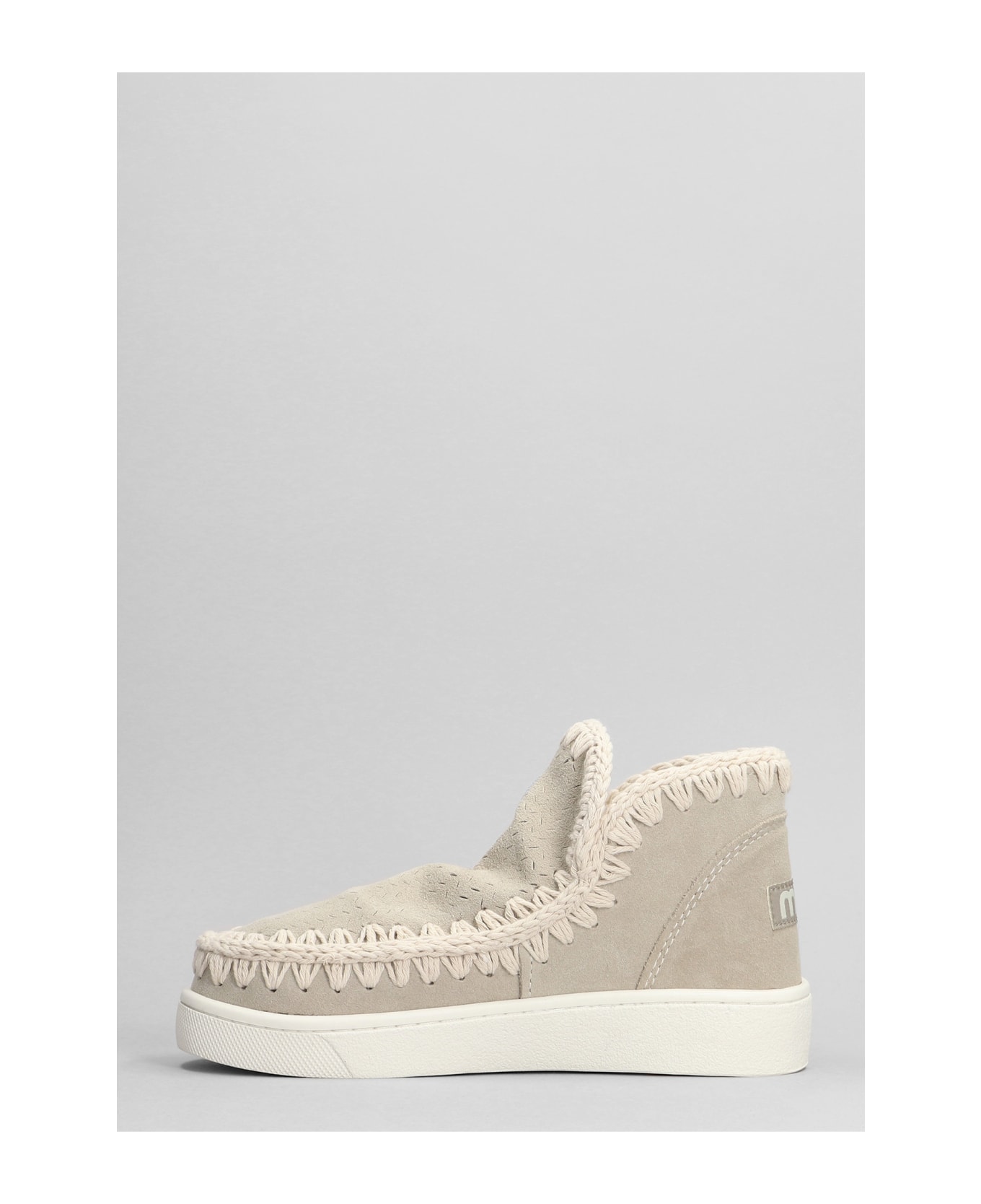 Mou Eskimo Sneaker Low Heels Ankle Boots In Beige Suede - beige
