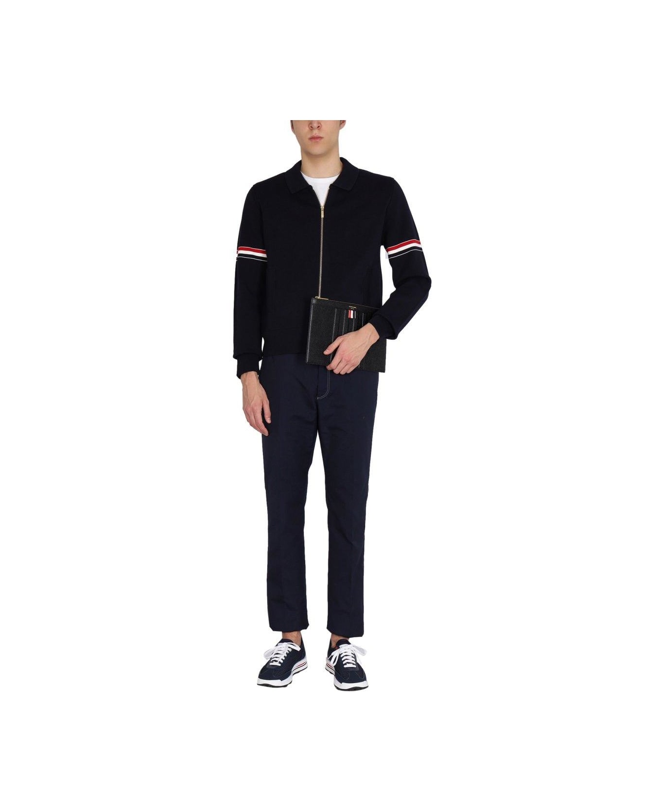 Thom Browne Rwb Stripe Zipped Jacket - BLUE