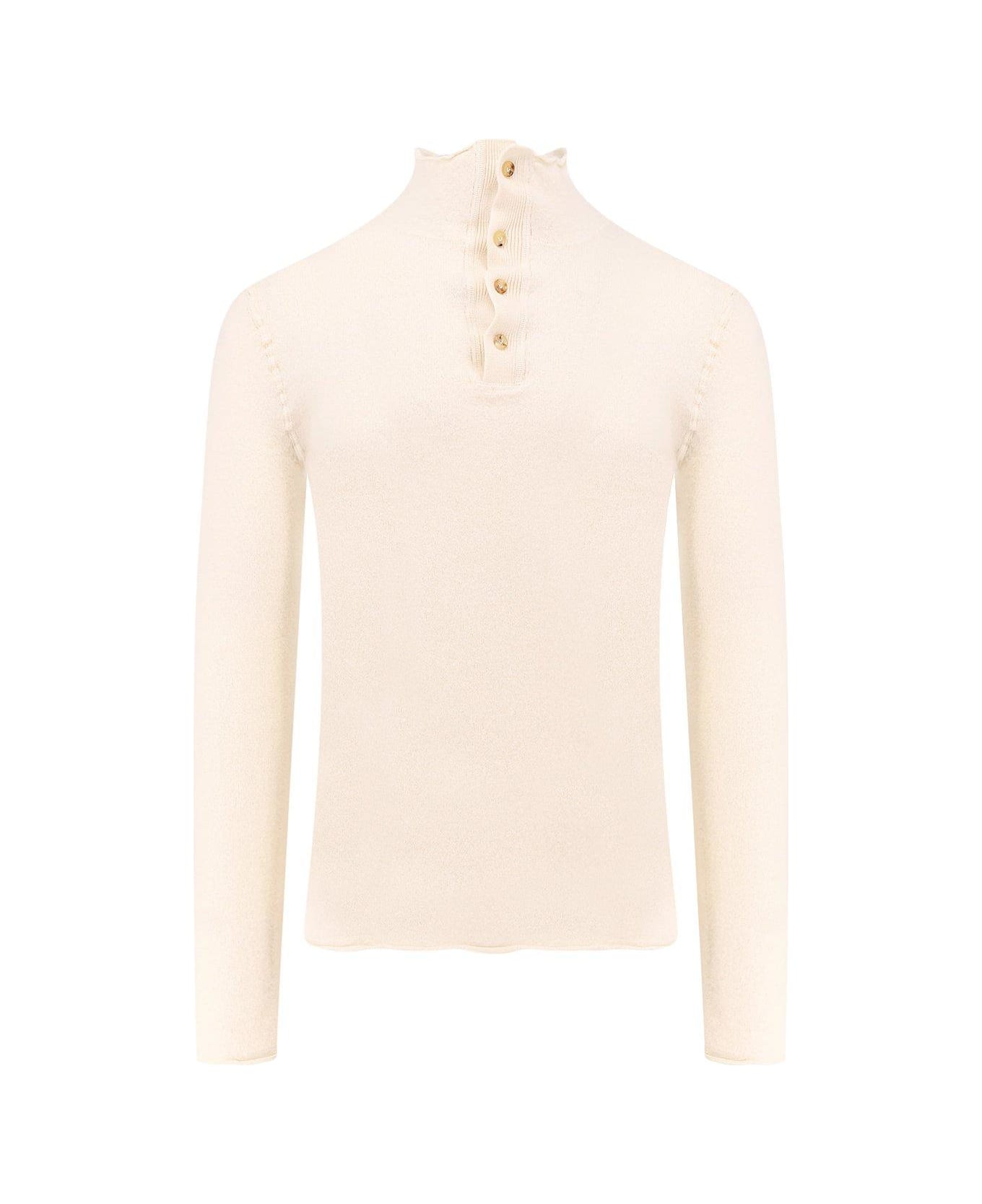 Bottega Veneta High Neck Knitted Top - White