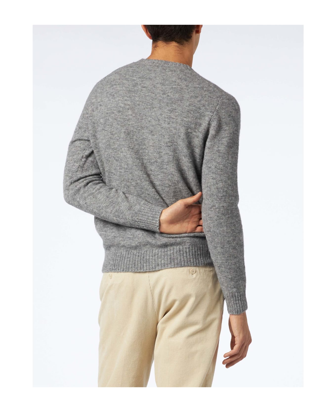 MC2 Saint Barth Man Grey Mélange Stretch Wool Sweater With St. Barth Embroidery - GREY