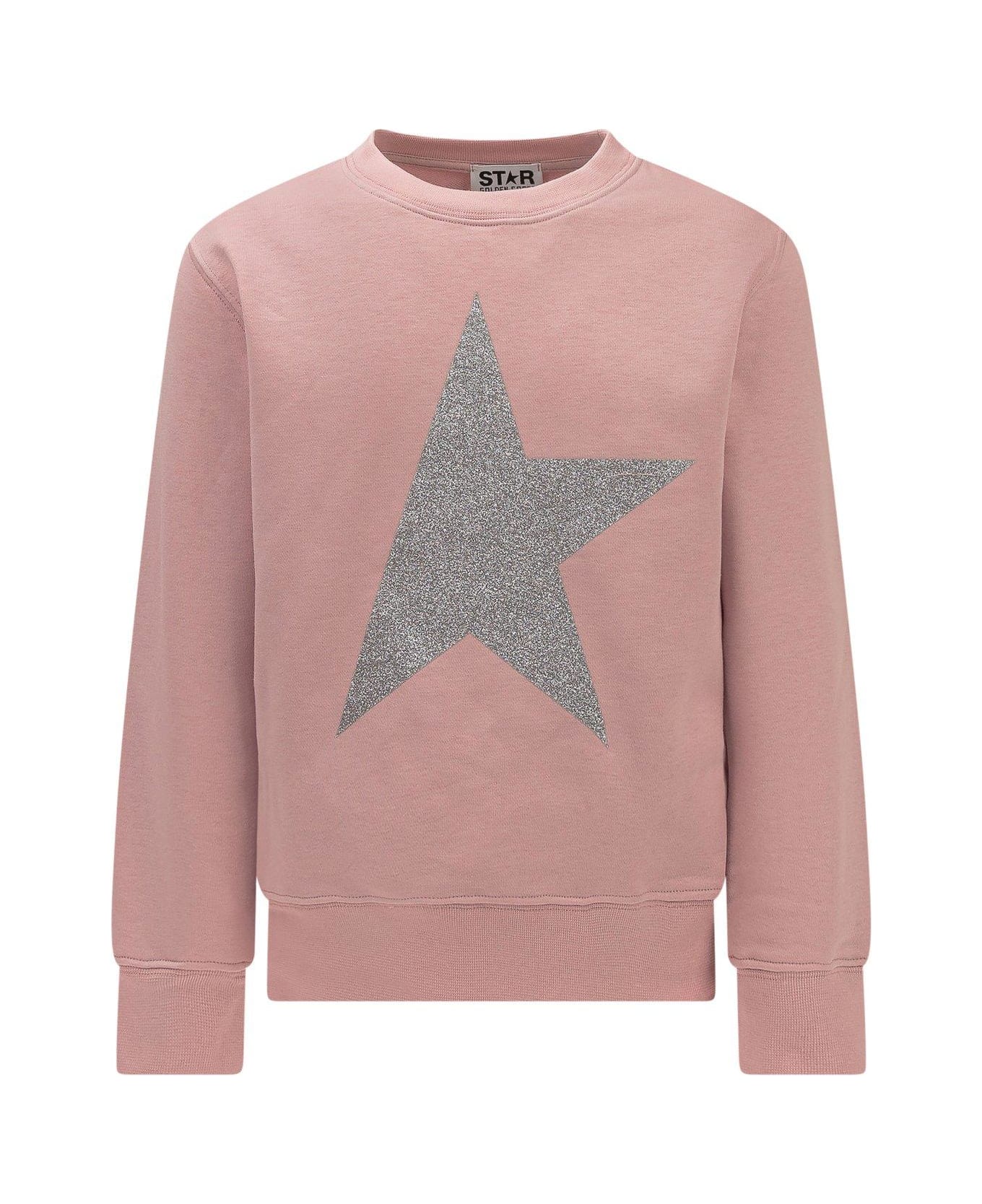Golden Goose Star Patch Crewneck Sweatshirt - Pink/silver