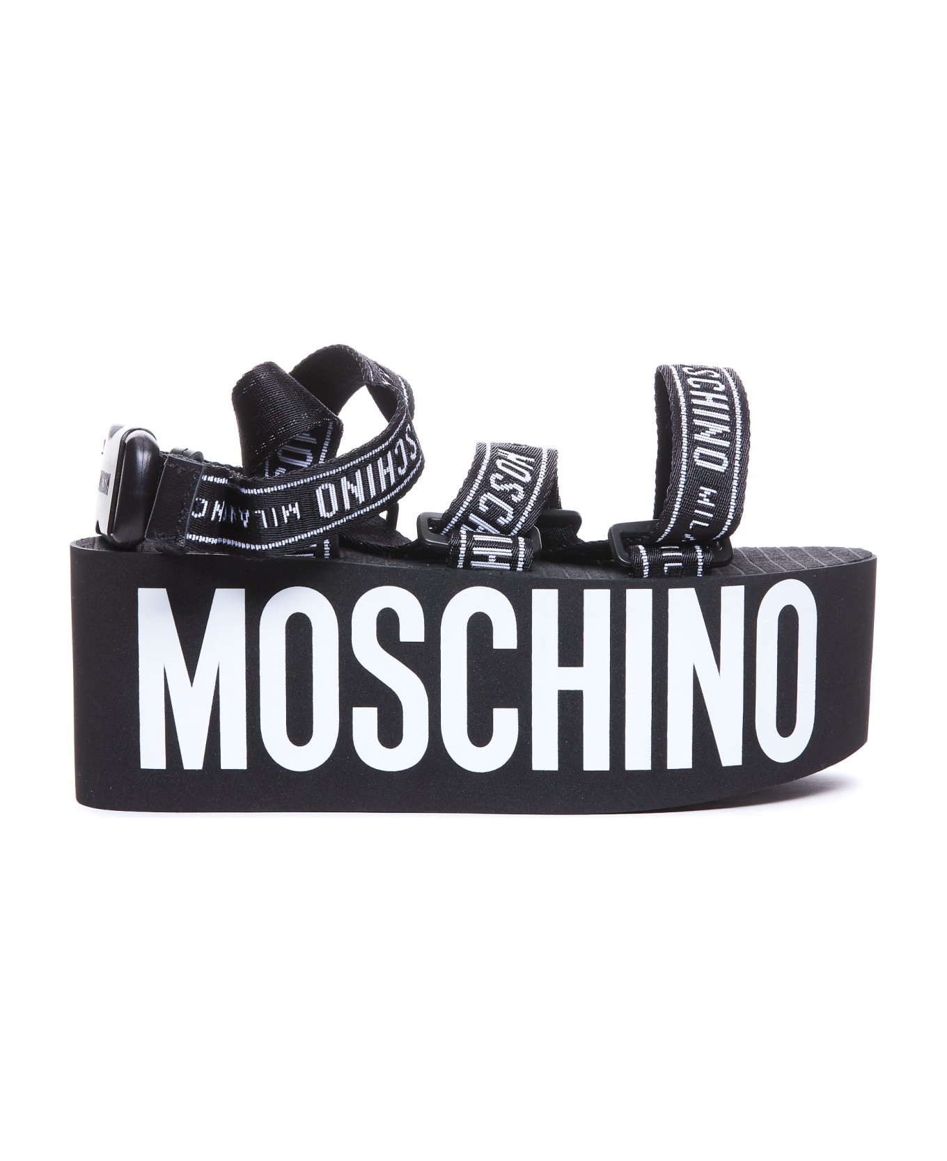 Moschino Logo Tape Wedge Sandals - Black サンダル