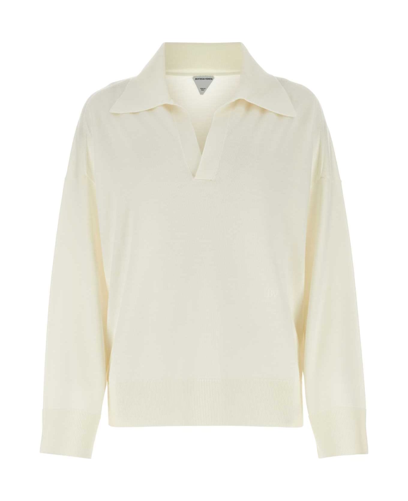 Bottega Veneta Ivory Wool Oversize Polo Shirt - WHITE
