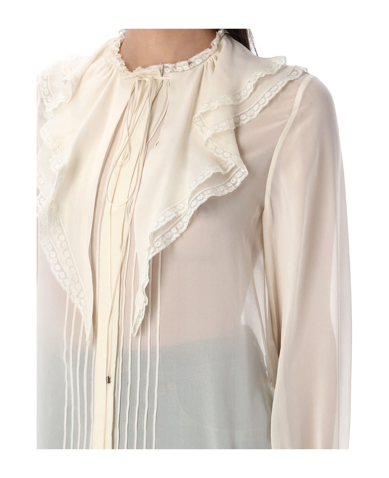 Chloé Silk Ruffled Blouse - DUSTY WHITE