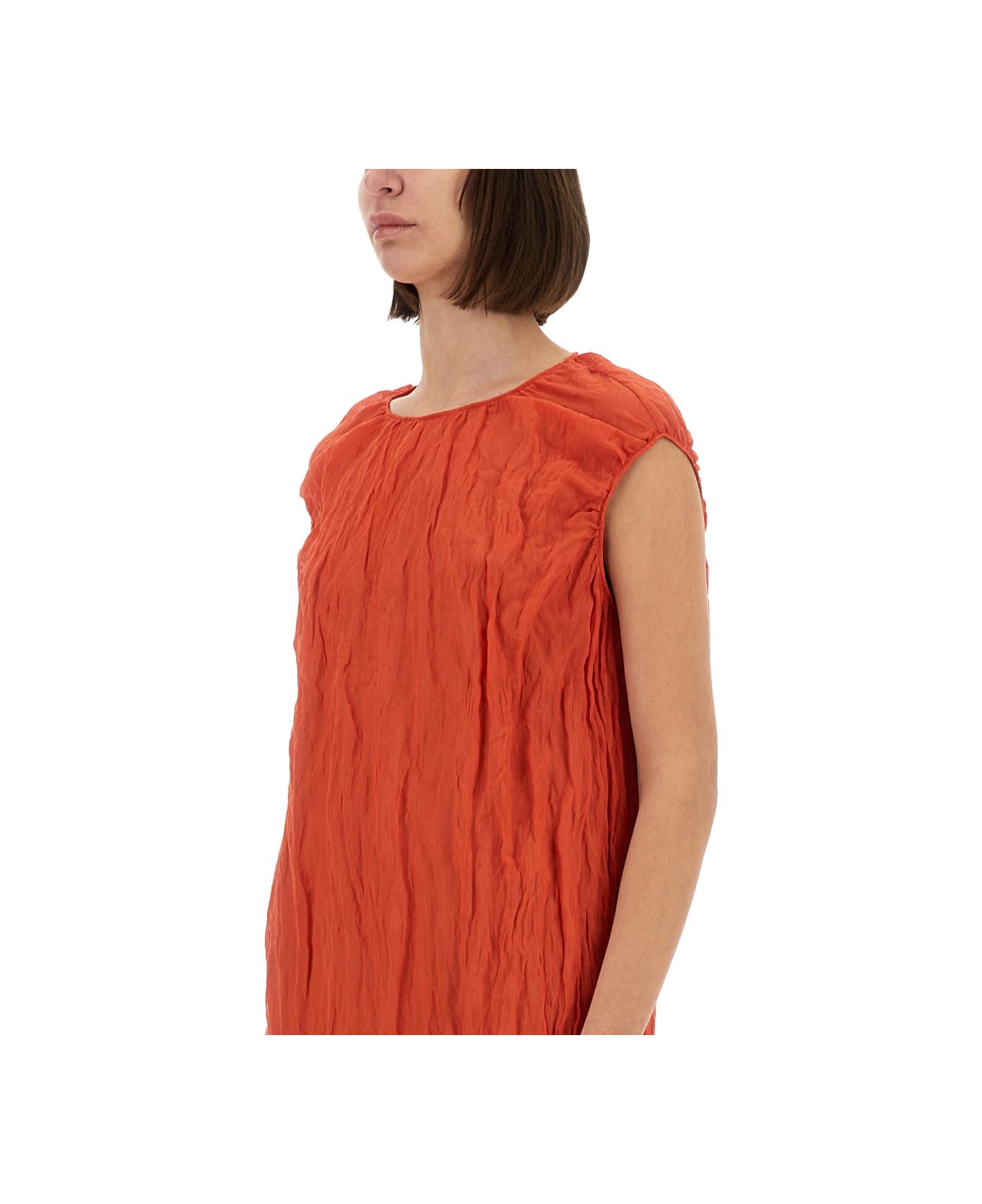 Alysi Metallic Gauze Longuette Dress - RED