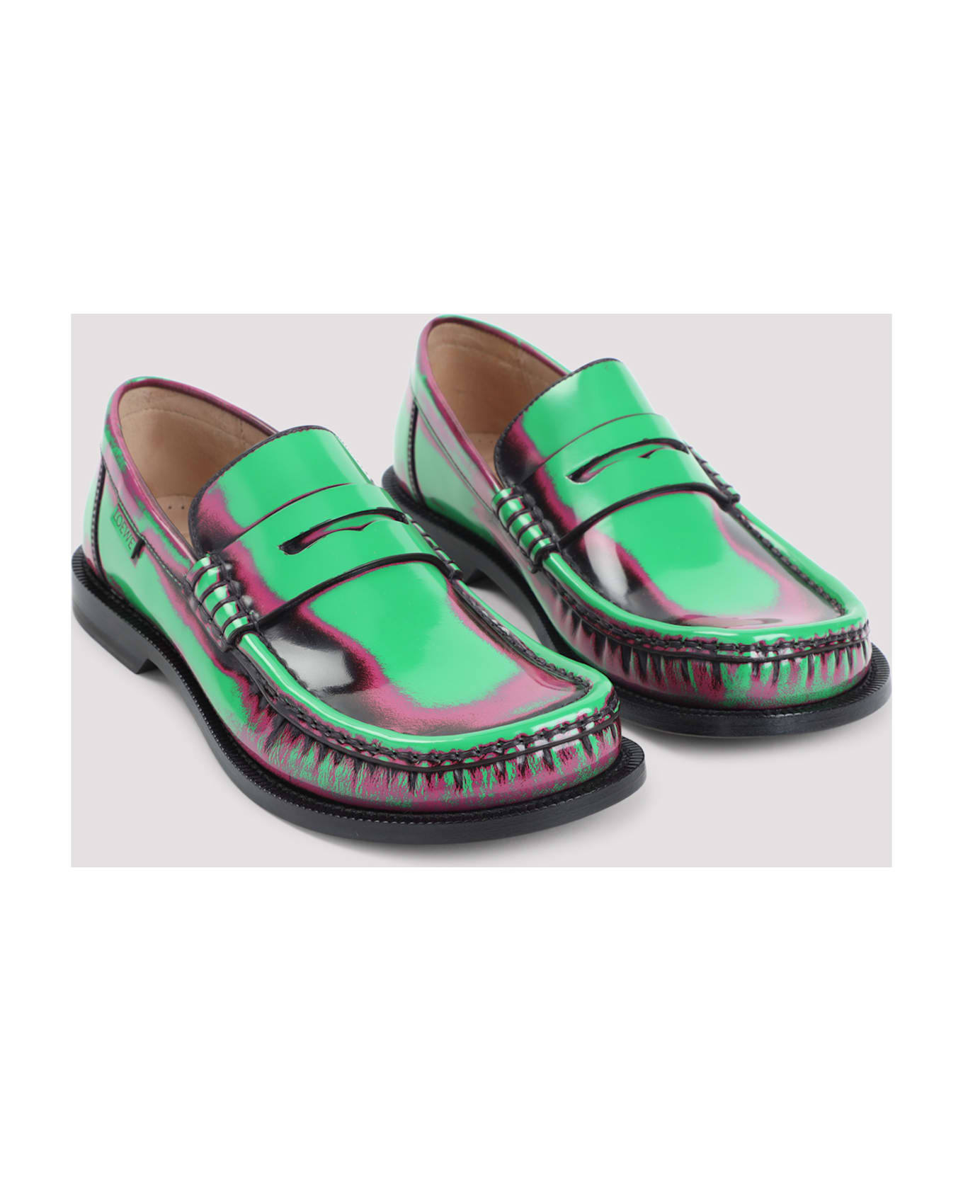 Loewe Campo Brushed Loafers - Green Pink Burgundy
