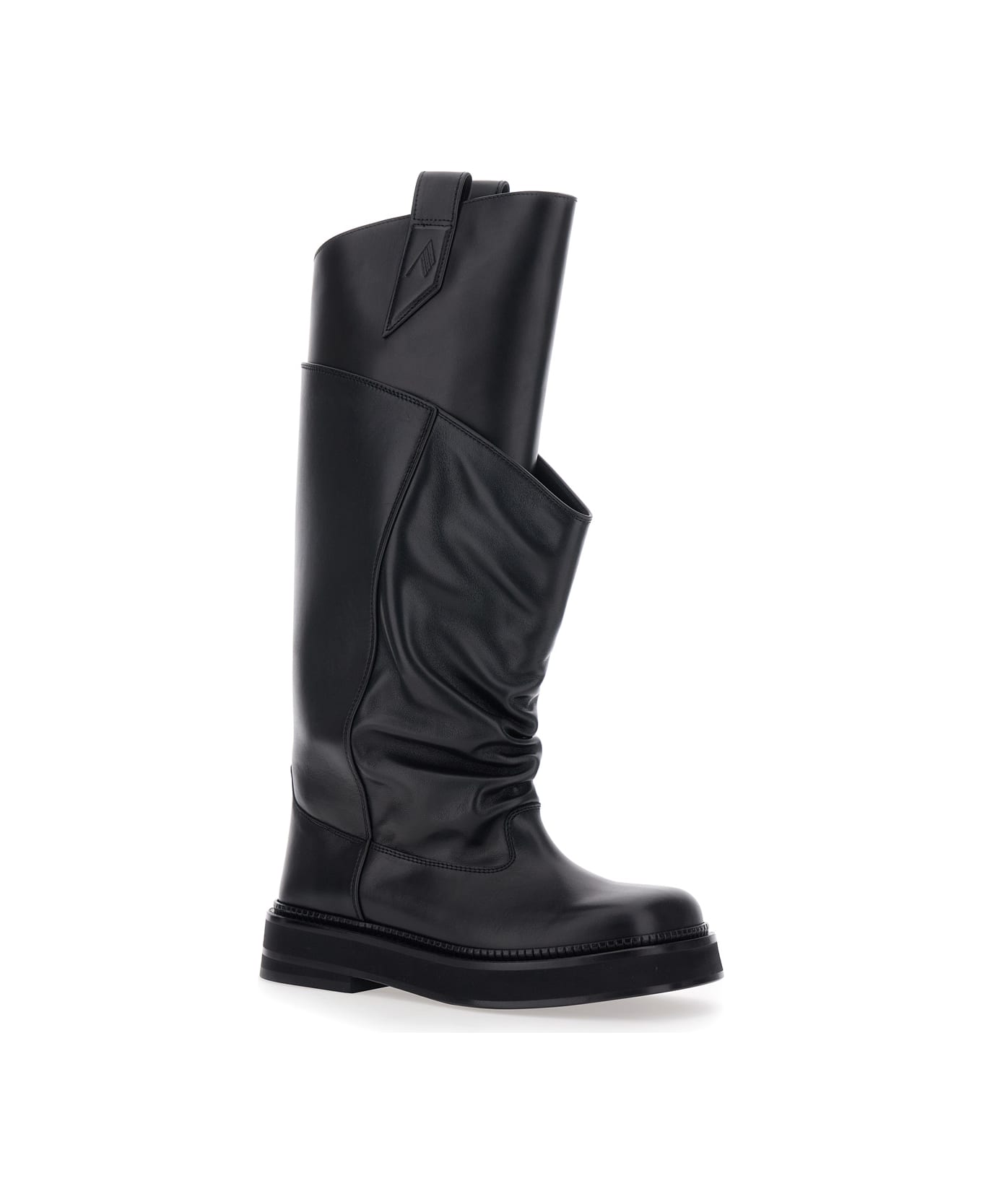 The Attico 'passeggiata' Black Boots With Heel-tab And Rubber Sole In Leather Woman - Black