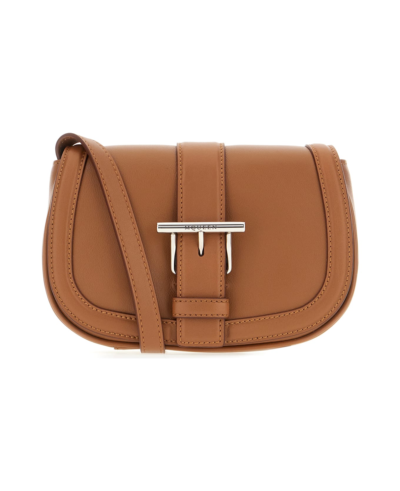 Alexander McQueen Chocolate Leather Crossbody Bag - TAN SILVER