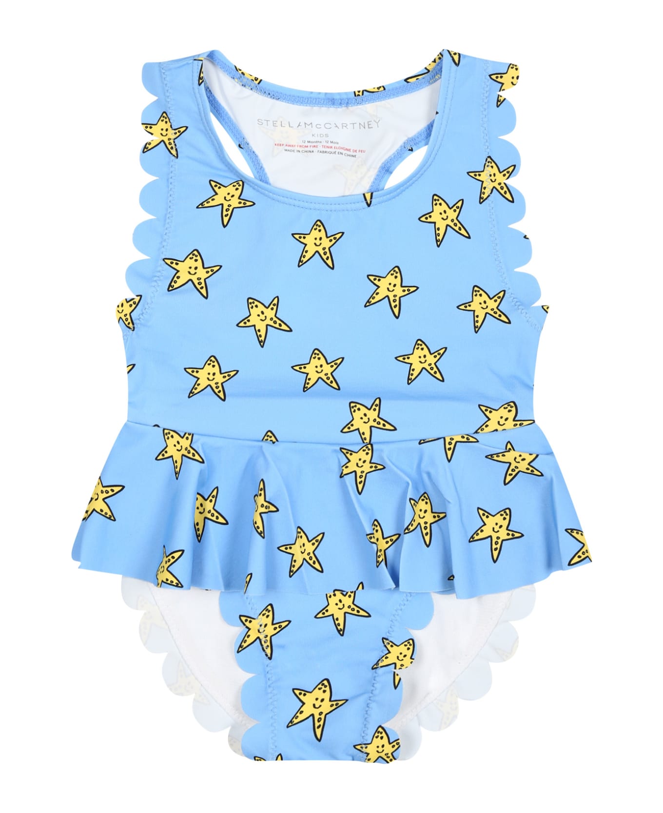Stella McCartney Kids Light Blue Swimsuit For Baby Girl With Starfishes - Light Blue
