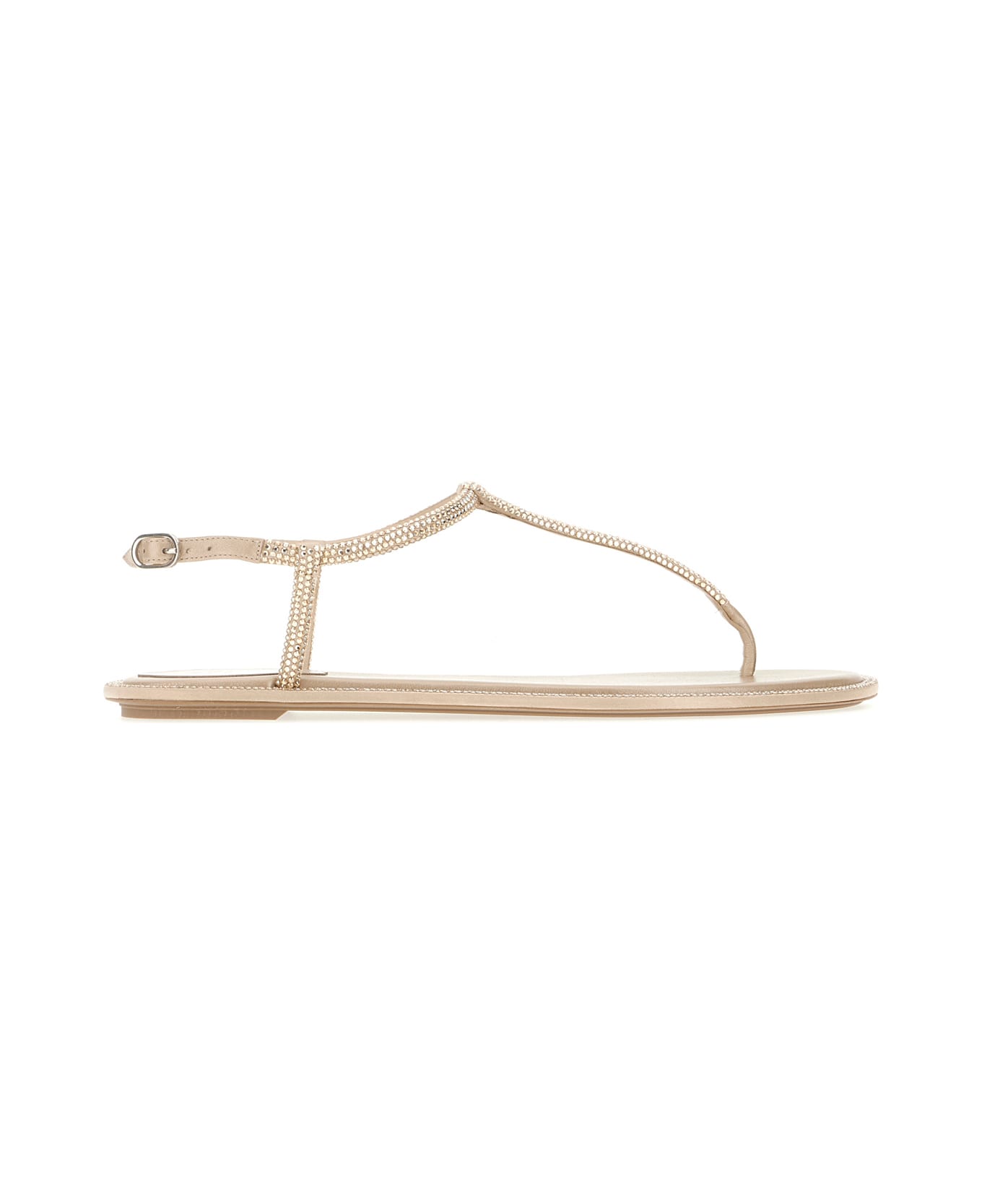 René Caovilla Sand Satin And Leather Diana Sandals - Beige