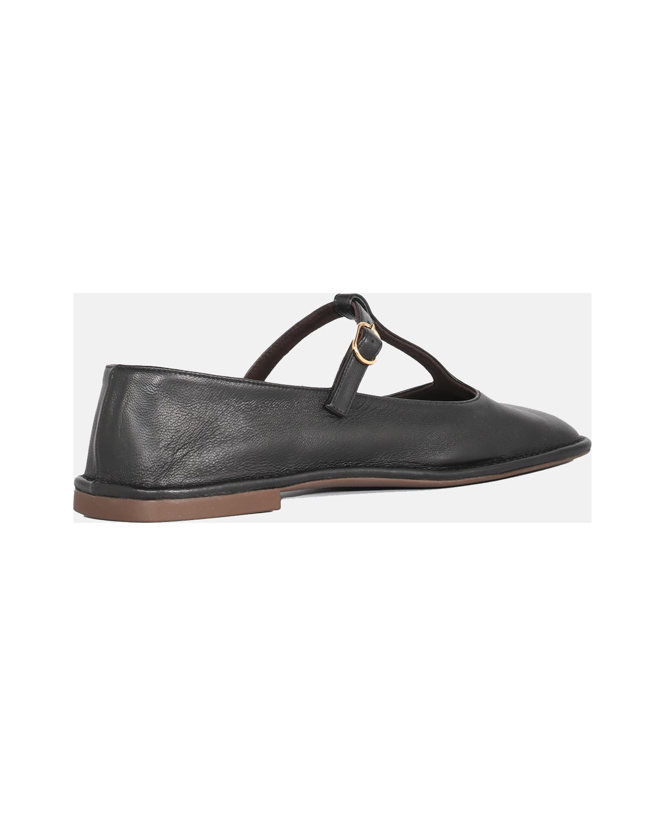 The Row Black Square T Leather Flats - Black