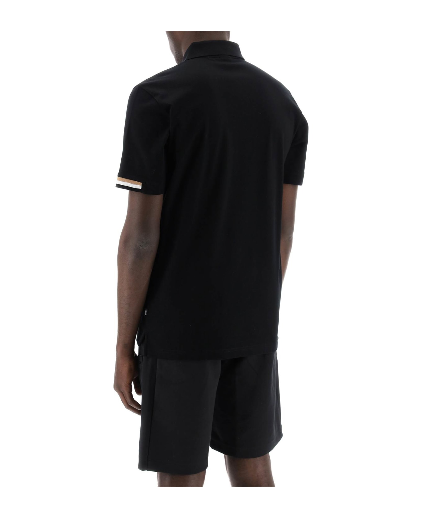 Hugo Boss Parlay Polo Shirt With Stripe Detail - Black