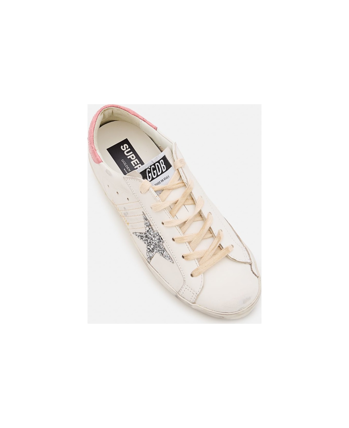 Golden Goose Super Star Leather And Glitter Sneakers - White