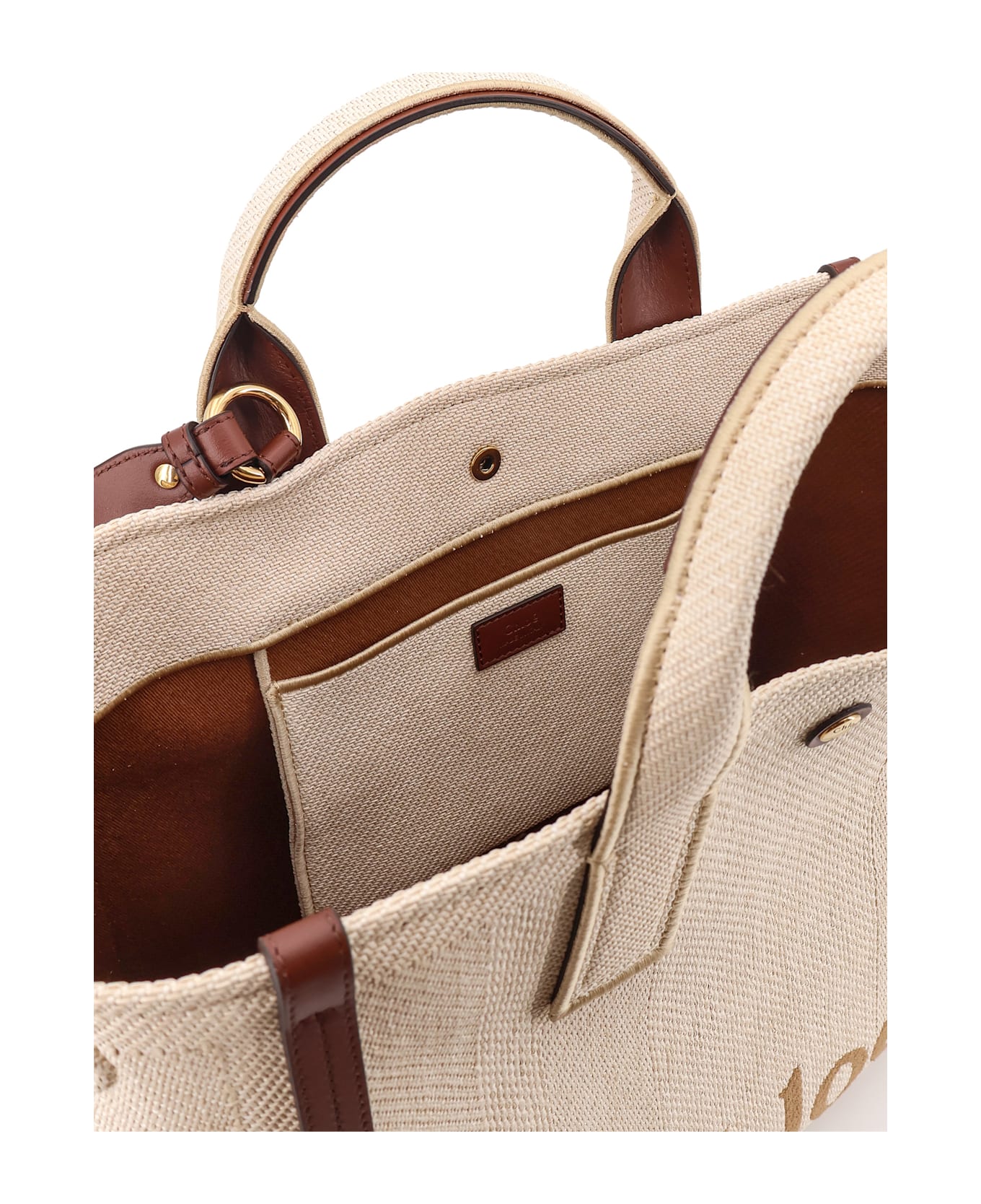 Chloé Chloè Carry Canvas Shoulder Bag With Logo Embroidery - Hot Sand