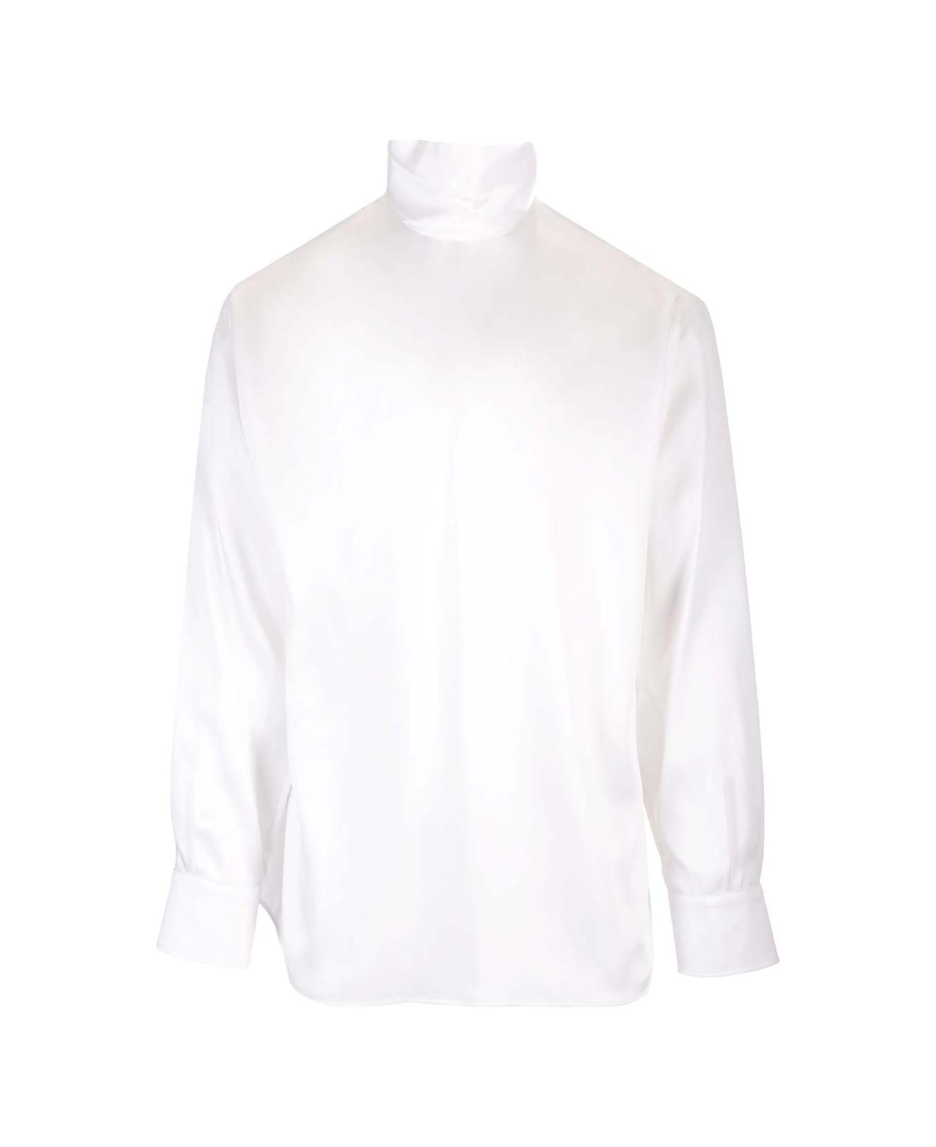 Dolce & Gabbana Wide Silk Satin Turtleneck - White