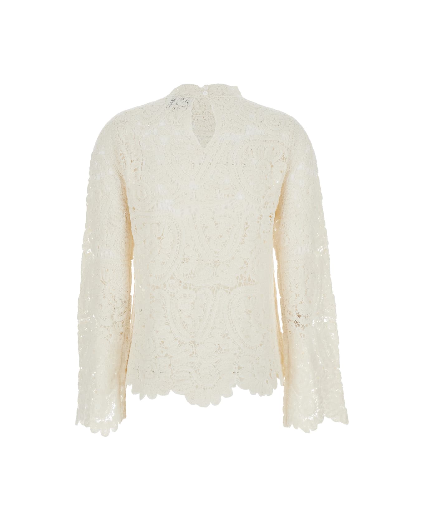 Loulou Studio White Sweater With Mock Neck And All-over Embroidery In Silk Woman - White