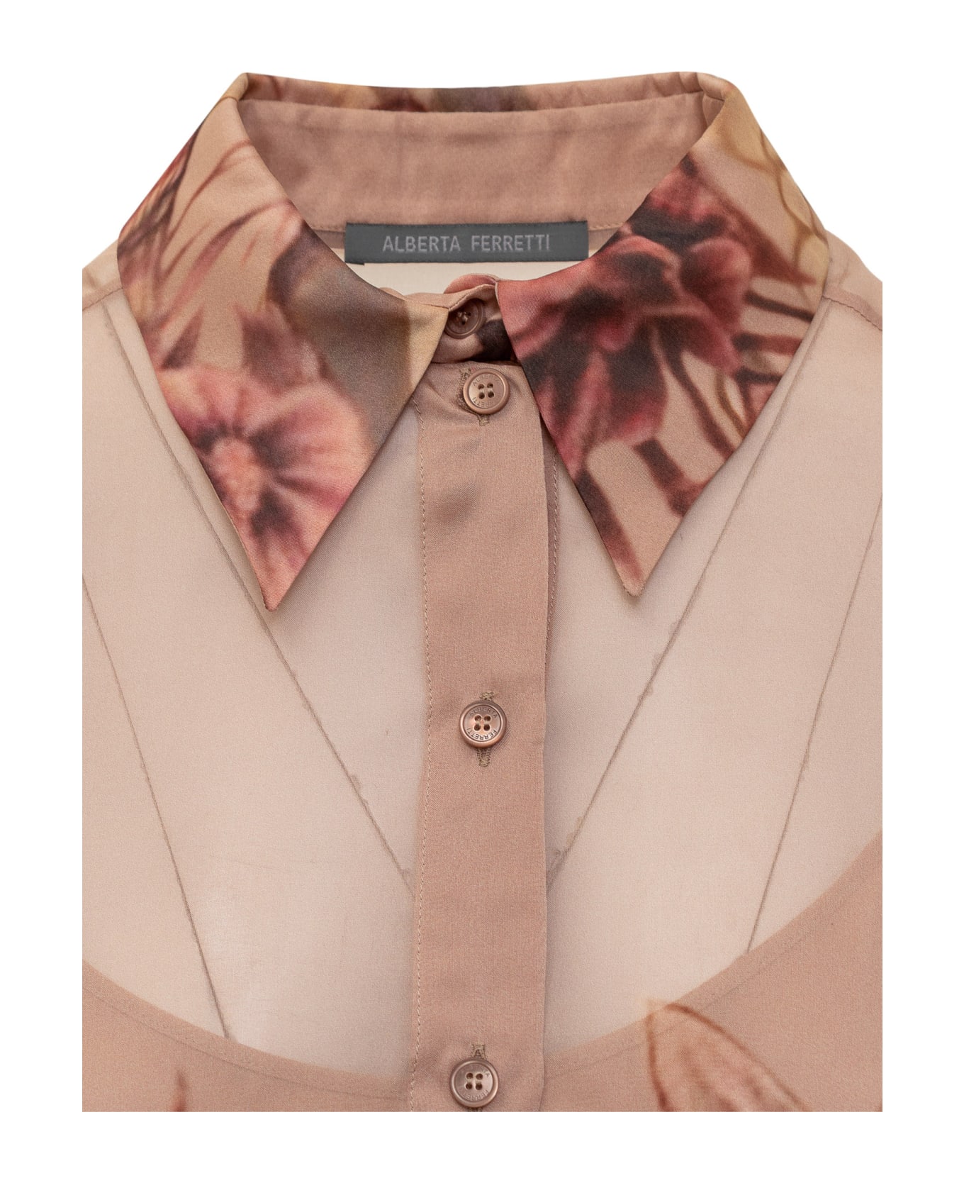 Alberta Ferretti Silk Long-sleeved With Floral Print - FANTASIA ROSA