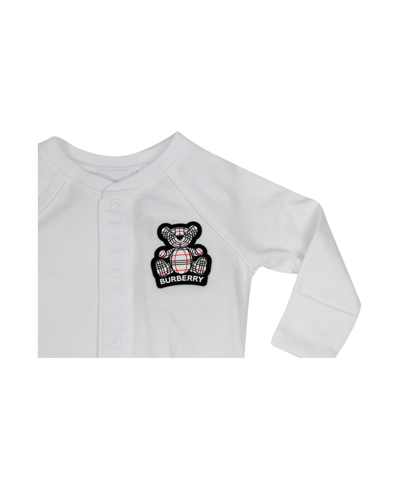 Burberry Organic Cotton Onesie With til Bear Application - White