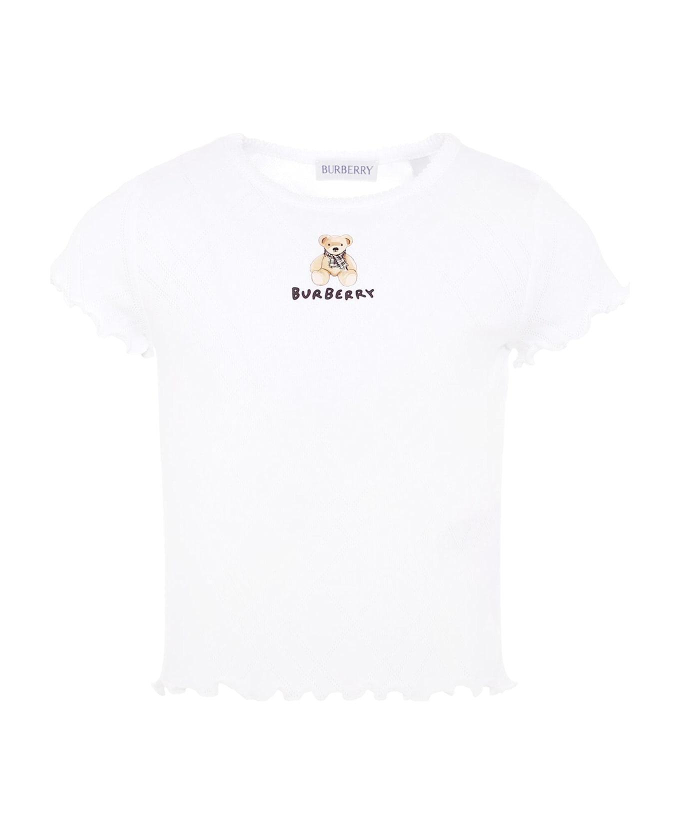 Burberry White T-shirt For Girl With Teddy Bear - White