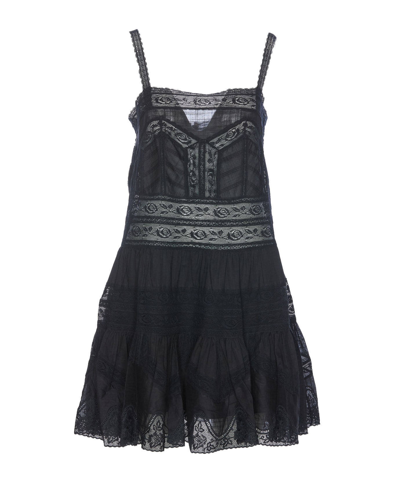 Zimmermann Halliday Lace Trim Short Dress - Black ワンピース＆ドレス